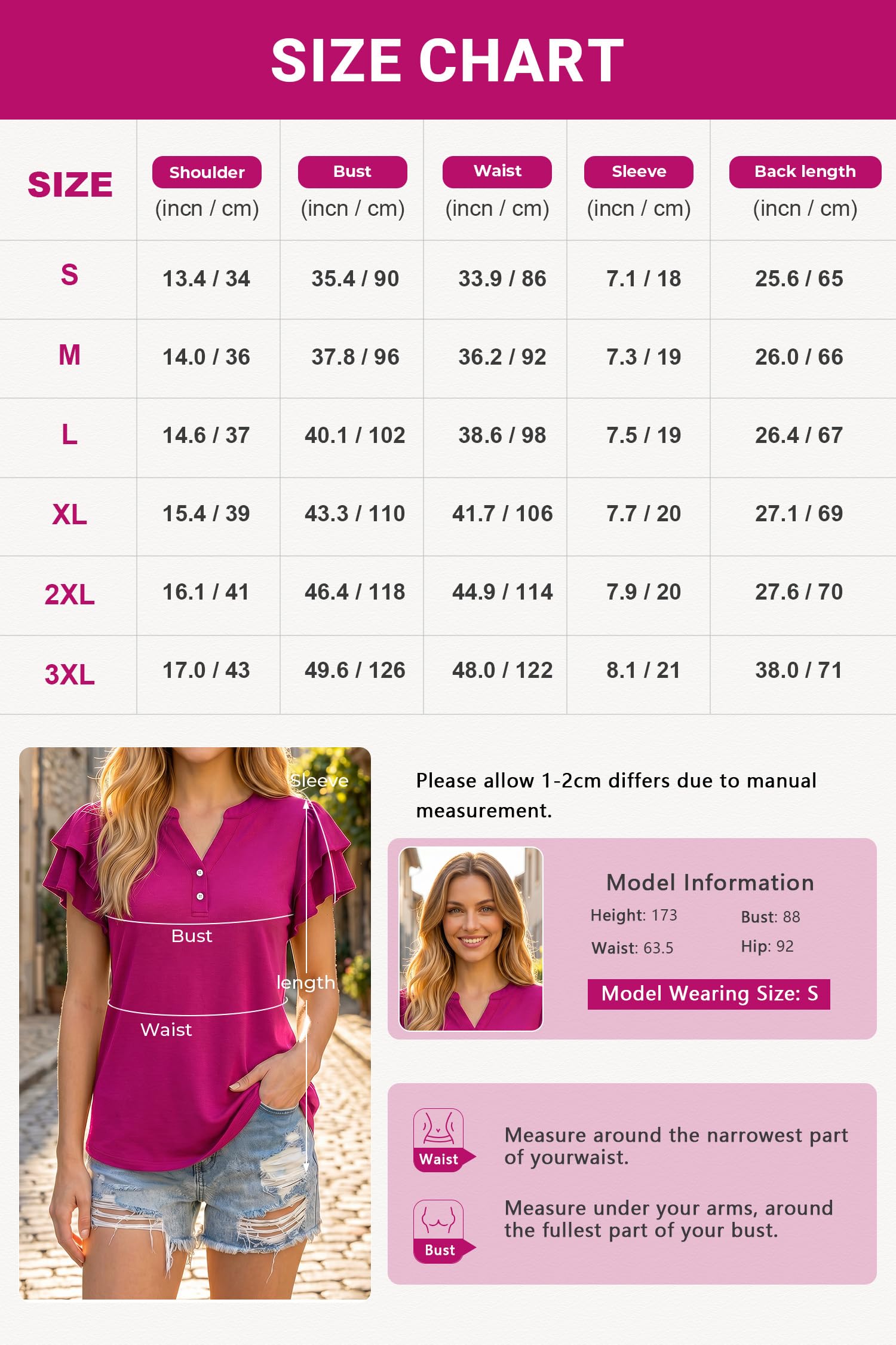 Enmain Camicetta Estive Donna Casual Maglietta con Scollo a V e Volant a Maniche Corte Eleganti Blusa Top con Bottoni per Lavoro