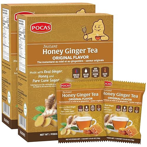 Miniatura 35 de Pocas Honey Ginger - Té instantáneo en polvo, sabor dátil, paquete de 2 unidades, extracto de jengibre y miel real, té sin cafeína, 20 paquetes por