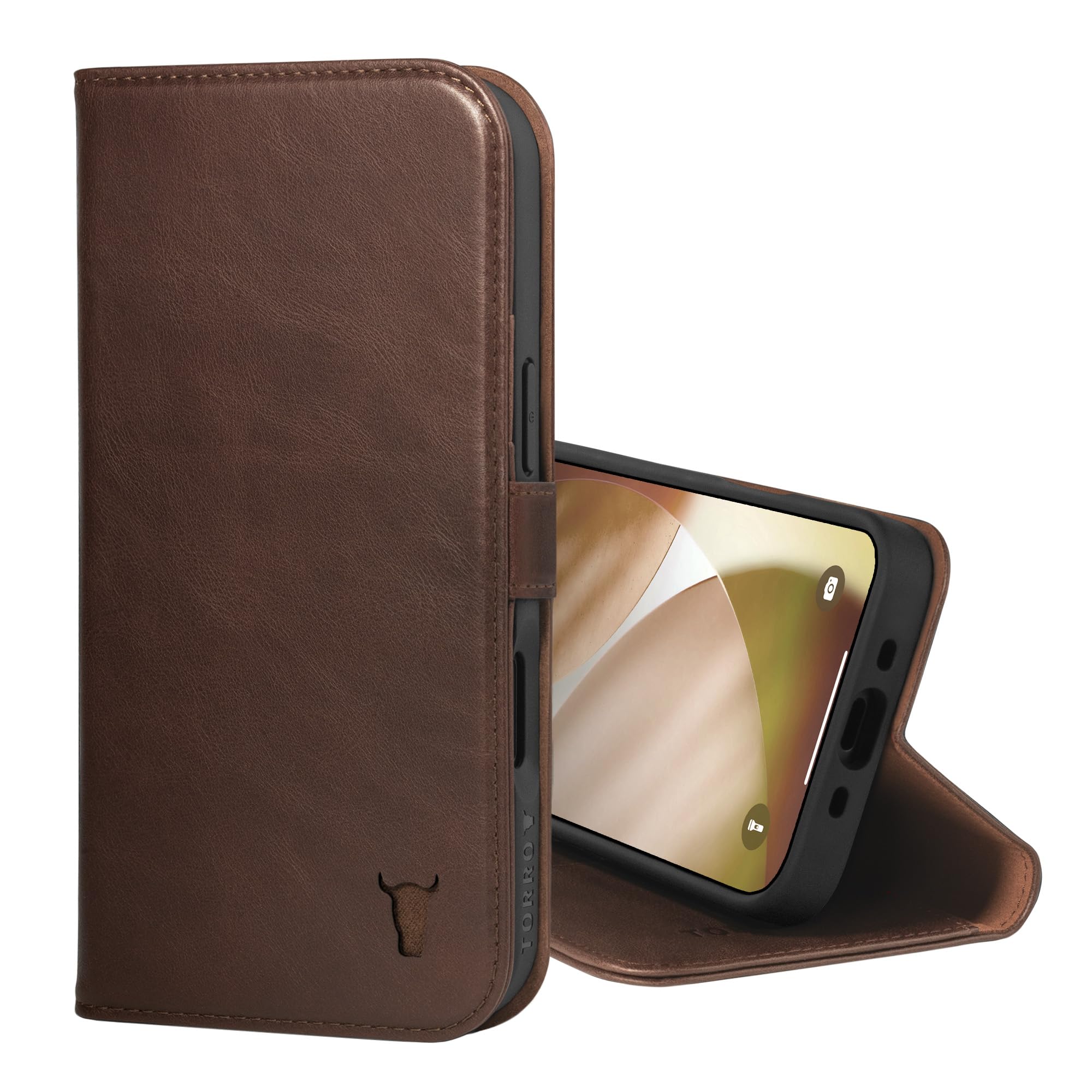 TORRO iPhone Air 6.5" 2025 5G ケース, 手帳型本革スマホケース スタンド·カードホルダー付き（公式MagSafe充電器対応) (ダークブラウン)