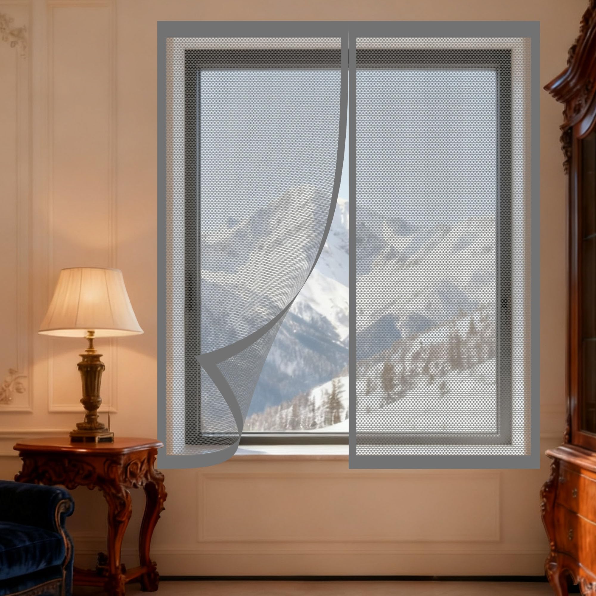 Adjustable Magnetic Fly Screen Window 170 x 85 cm Keep Fly Mosquito Out Screen Window Adjustable DIY with Installation Accessories for Windows Doors and Patio Screens, Grey