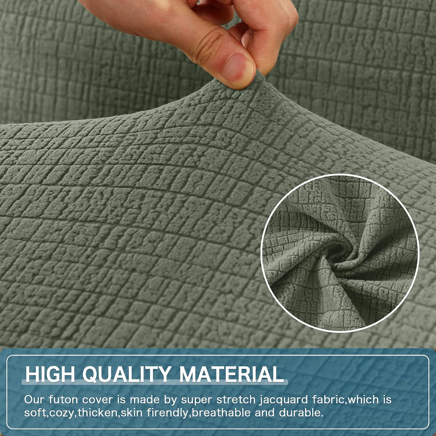H.VERSAILTEX Water Repellent Armless Futon Cover Sofa Bed Slipcover, Full Size Futon Mattress Cover, Soft Stretch Furniture Protector for Pets, Sea Grass