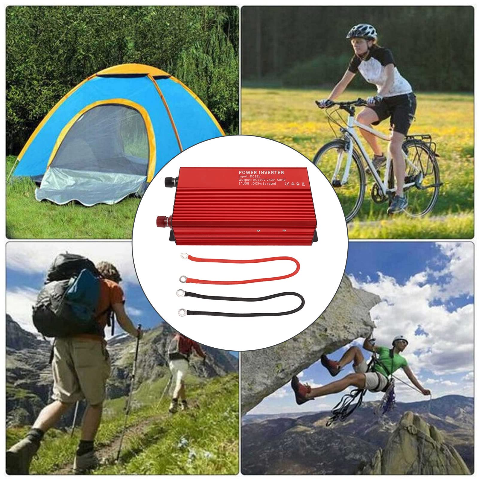 Aramox Falownik Solarny Falownik ze Stopu Aluminium 12 V do 220 V 1500 W z 2 Gniazdami Prądu Przemiennego Inteligentne Chłodzenie i Ochrona Samochodu Solar Backup Camping