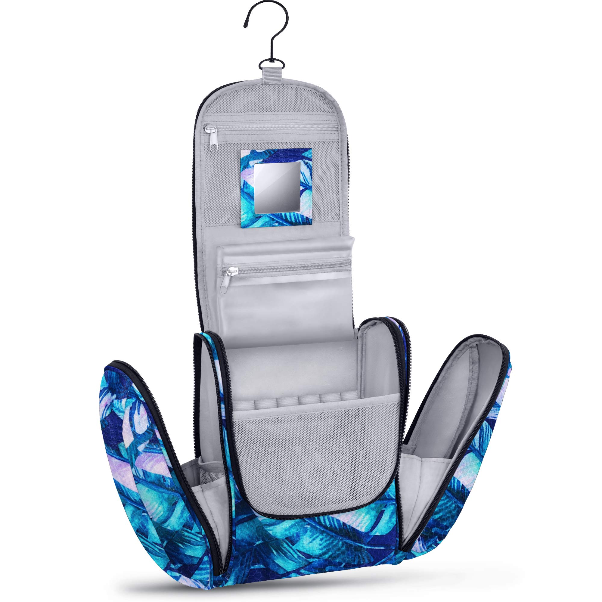 Large Premium Toiletry Bag with Mirror for Men and Women Large Wash bag XXL Cosmetic Bag Spacious Toilet for Women and Men with Hook (leafs)