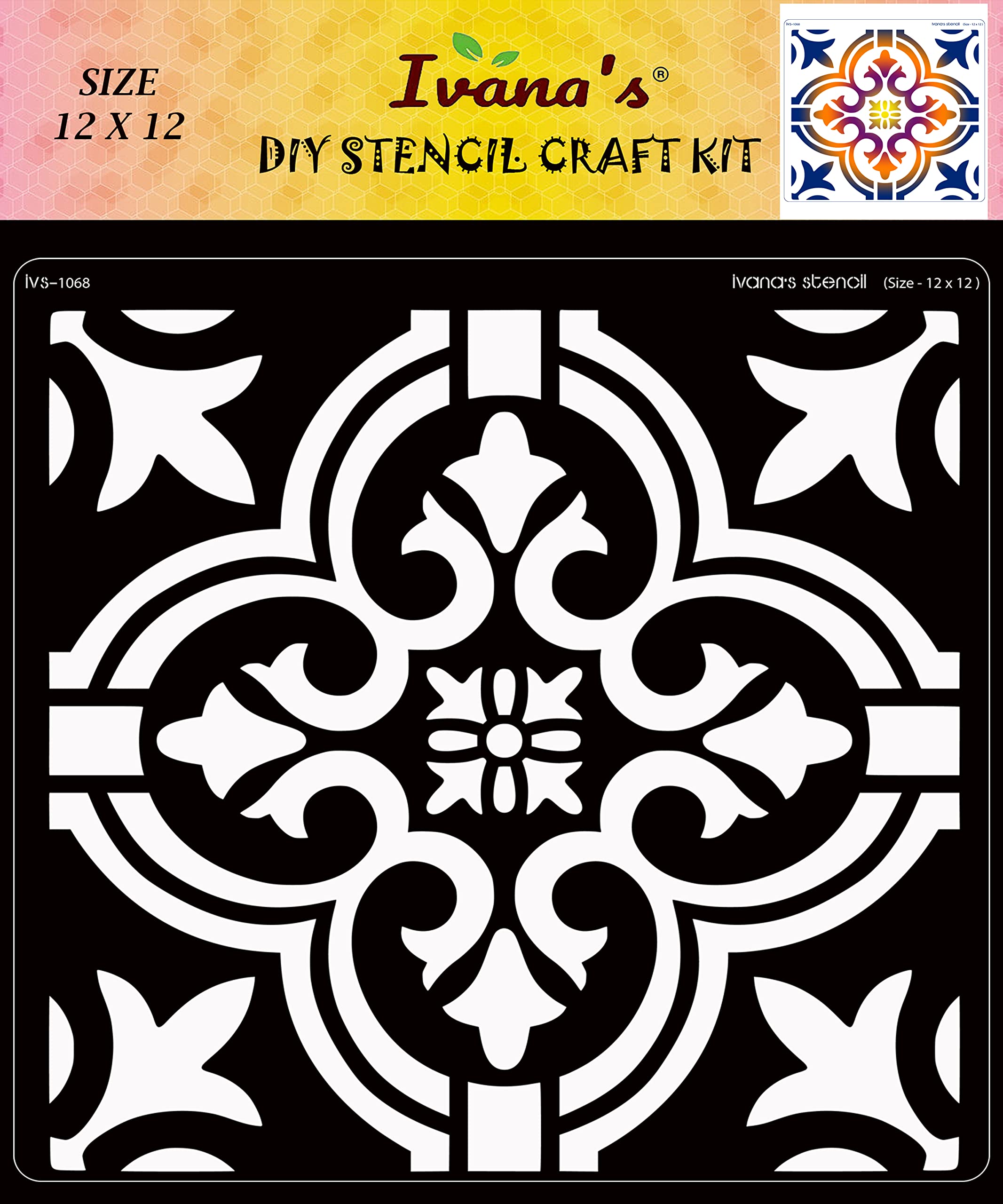 Ivana's Mandala Art Stencil – 12x12 Inch Reusable DIY Stencil For Painting On Canvas, Fabric, Wall & More