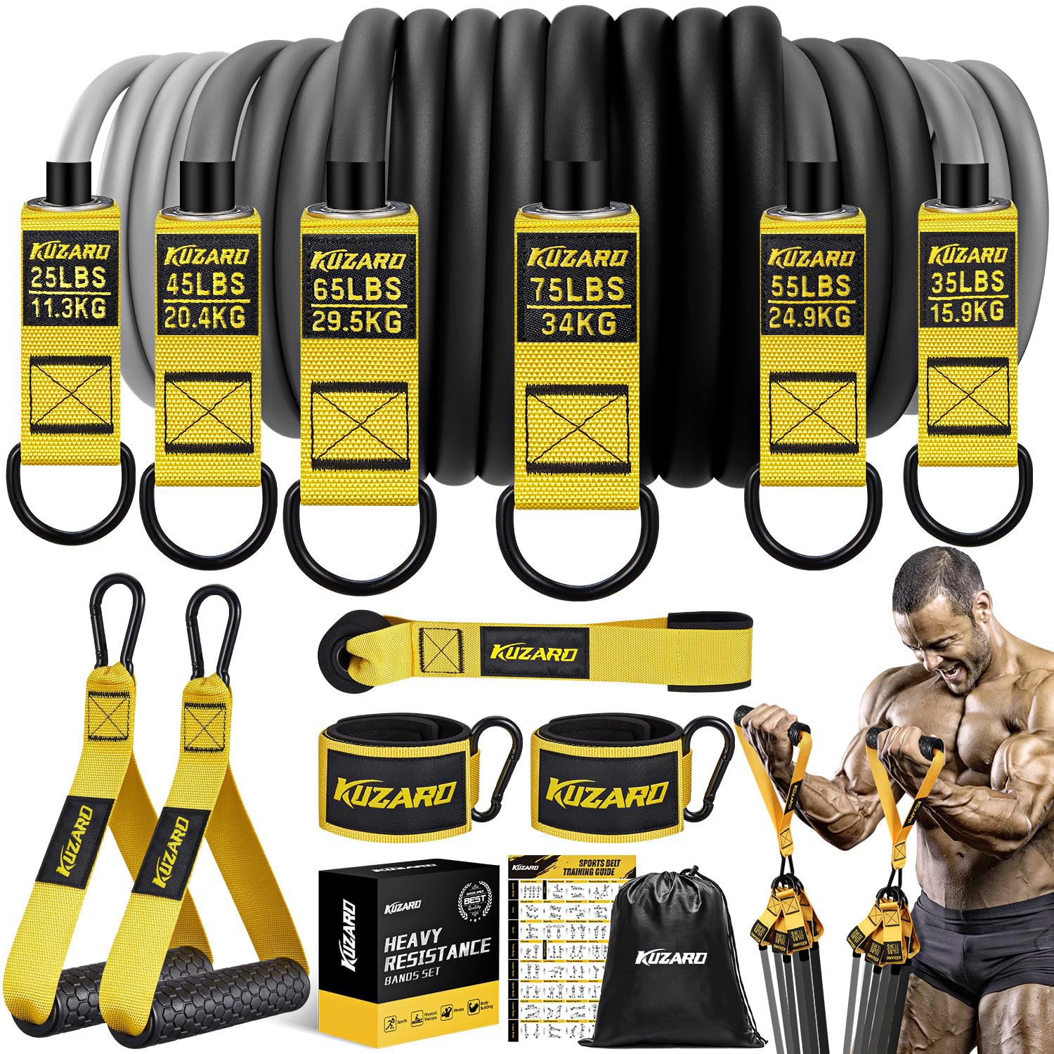 Heavy Resistance Bands 300lbs, Resistance Bands Set for Men, Exercise Bands with Handles, Door Anchor, Home Gym Equipment for Strength & Muscle Training, Physical Therapy, Workout, Stretching