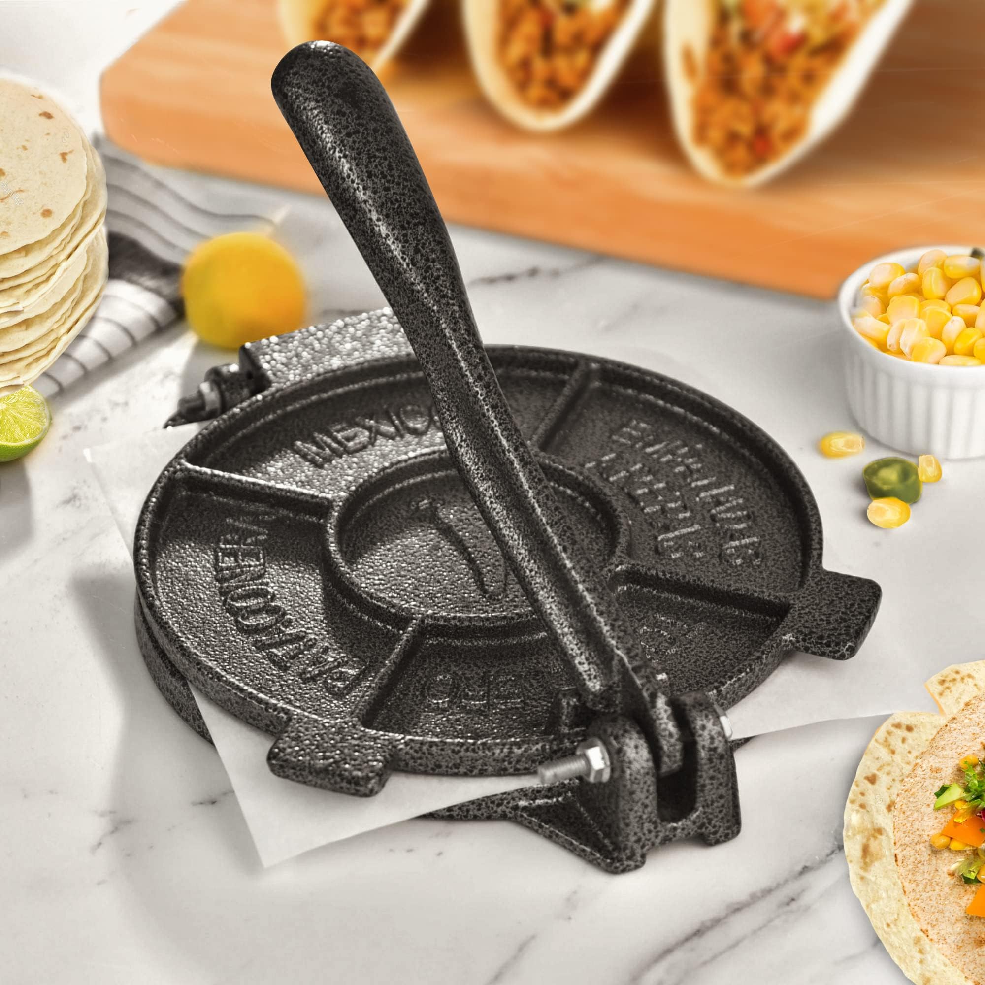 Tortilla Press, Cast Iron, ARC USA, Press surface diameter, Heavy Duty, Even Pressing -Black, 6 1/2", 7 3/10", 8 1/10", 10 4/10" (8 1/10")