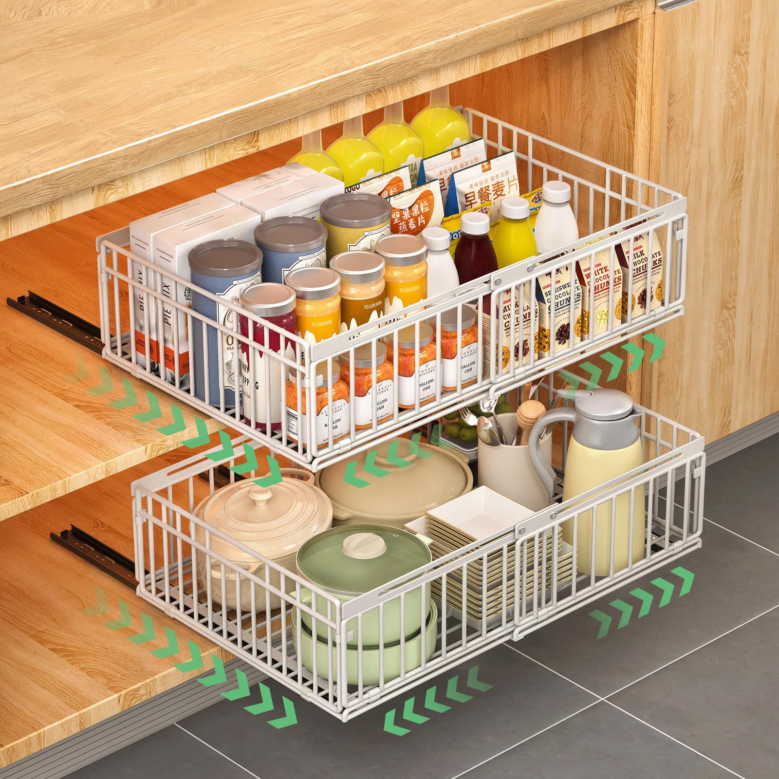 2 Pacchi Cassetti Estraibili per Cucina, Cassetti Estraibili con Adesivo, Organizer Per Mobili da cucinas Per Mobili, Cassetto Estraibile, Cassetto Della Senza Foratura Chiodatura(bianco (2 pezzi)