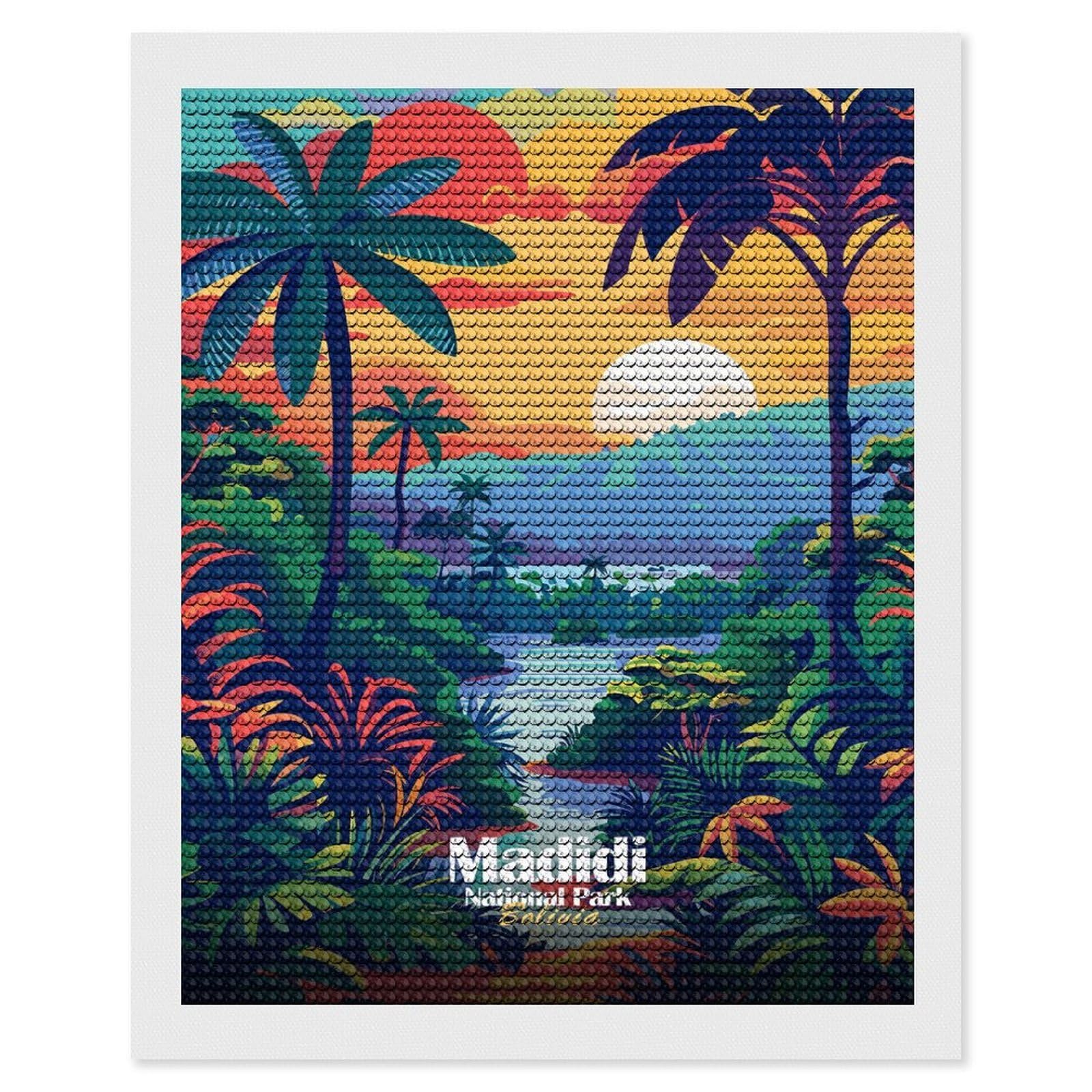 Junmoney Madidi National Park, Bolivia Illustration Round Drill Diamond Painting 16"x20", for Adults, Creative Leisure Activity, Office Decor, Holiday Gift Idea