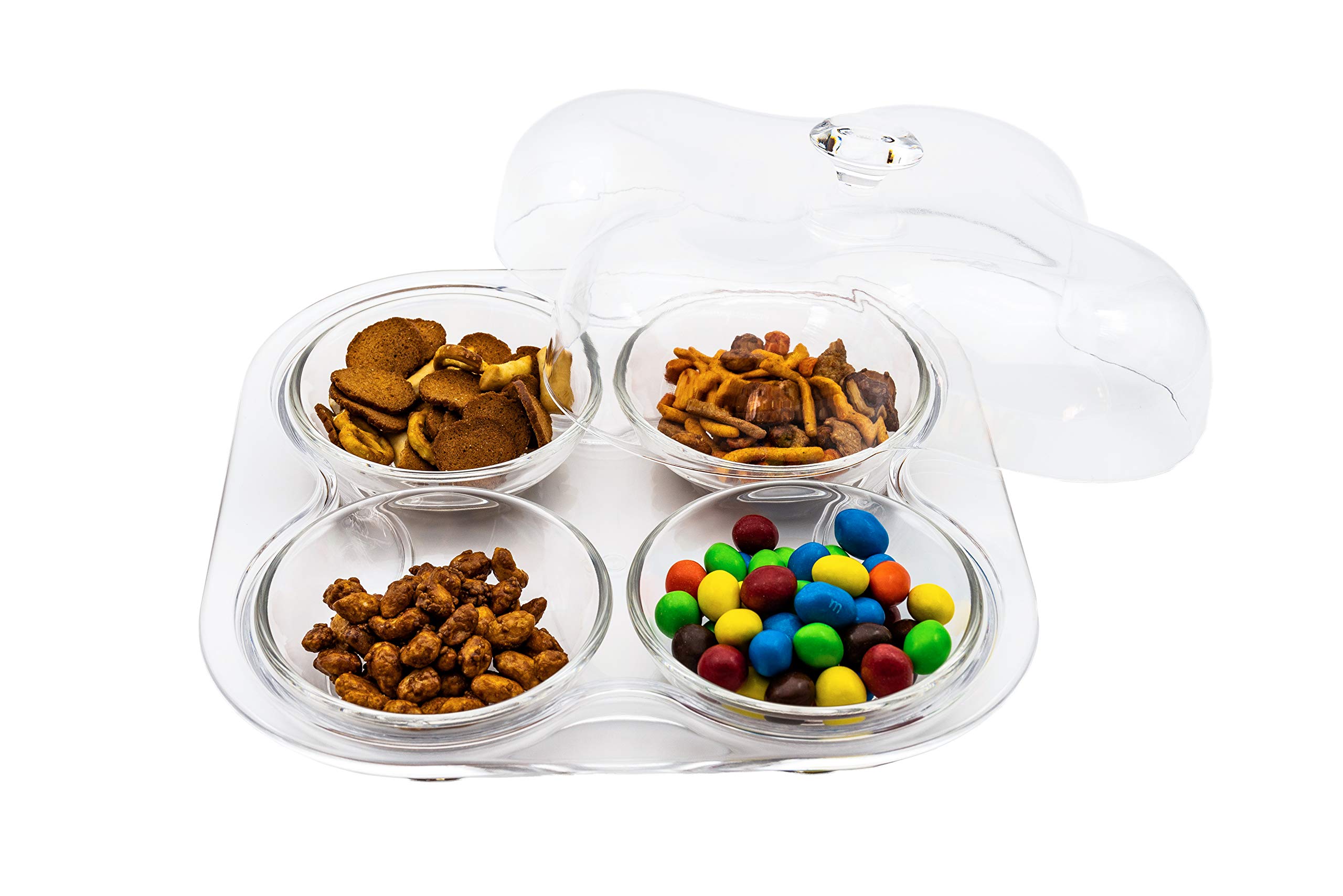 Huang Acrylic4-Bowl Nut and Condiment Tray with Cover