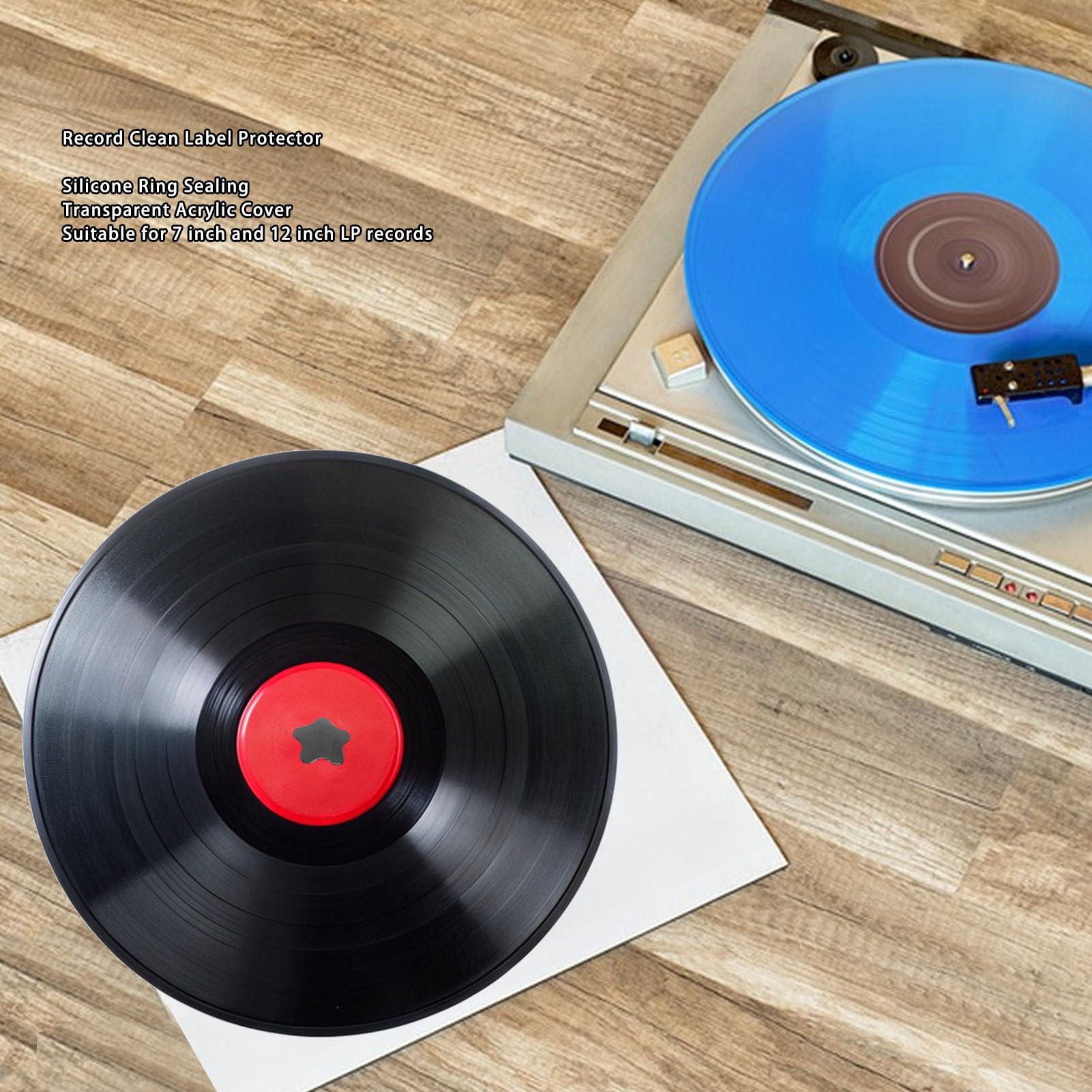 Schallplatten-Etikettenschoner, Schallplatten-Reinigungsschutz, wasserdichter Schallplattenreiniger mit Silikondichtung und transparenter Abdeckung für 7- und 12-Zoll-LPs