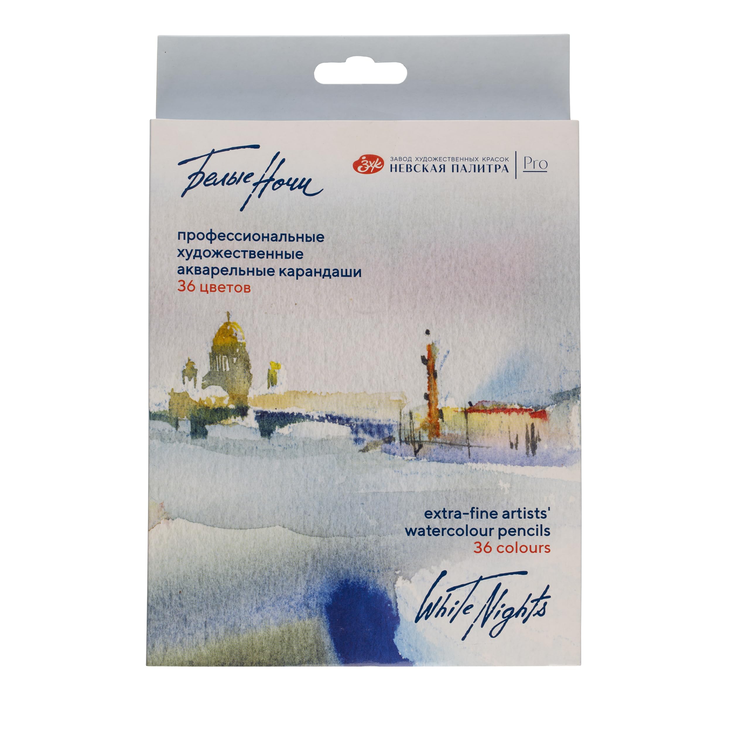 White Nights russische Aquarellstifte 36er Set im Kartonetui, holzgefasste Stifte mit hoher Farbbrillanz, weicher Farbabstrich, wasservermalbar