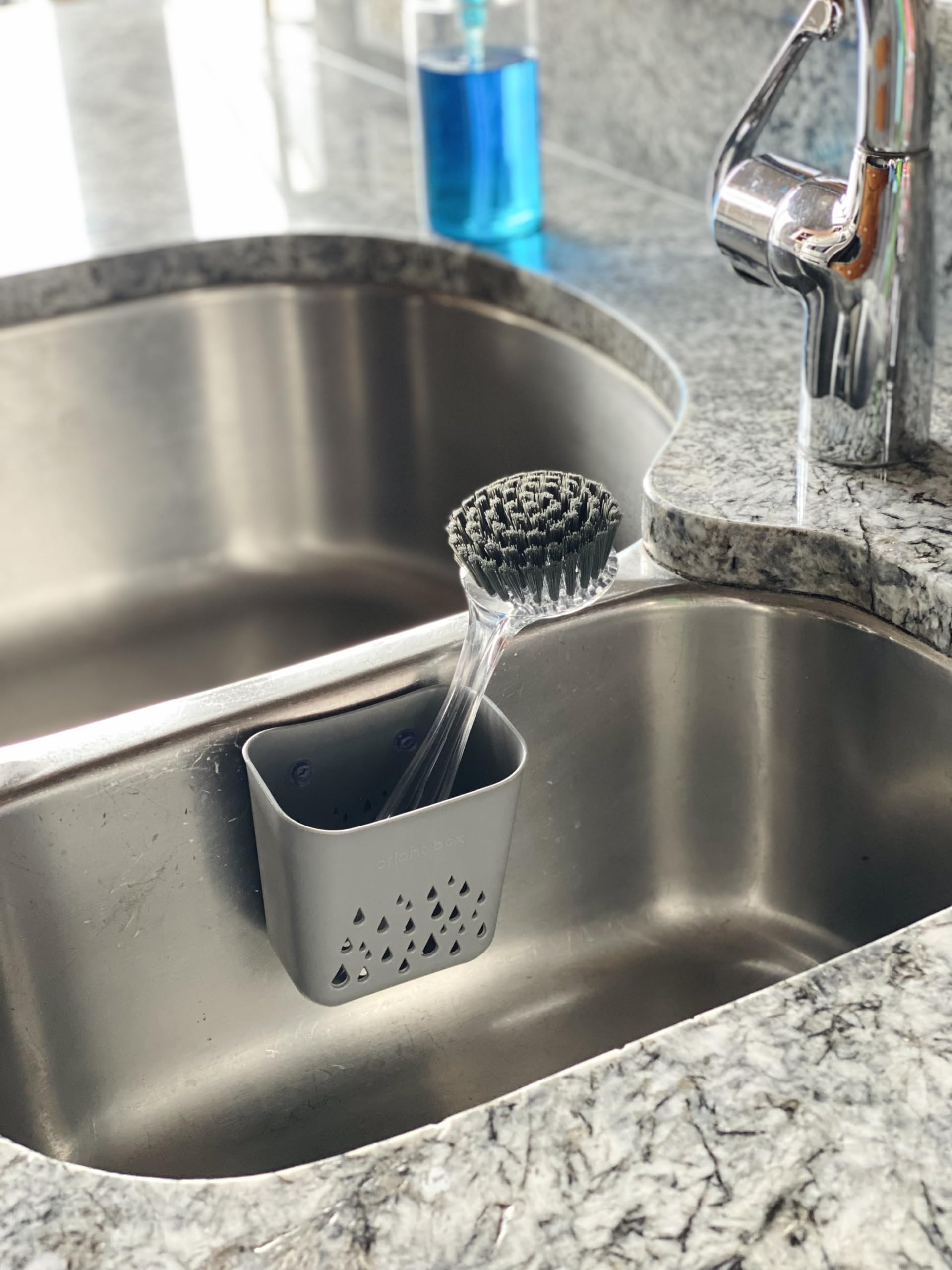 Bright Box Cool Gray/Purple Sink Cleaning Set, 3ct - Brush, Sponge, Caddy