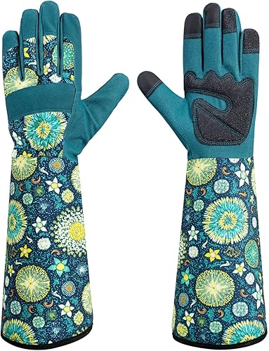Guantes de jardinería para mujer, largos con estampado floral, para poda de cactus y rosas, a prueba de espinas, guantes de trabajo transpirables