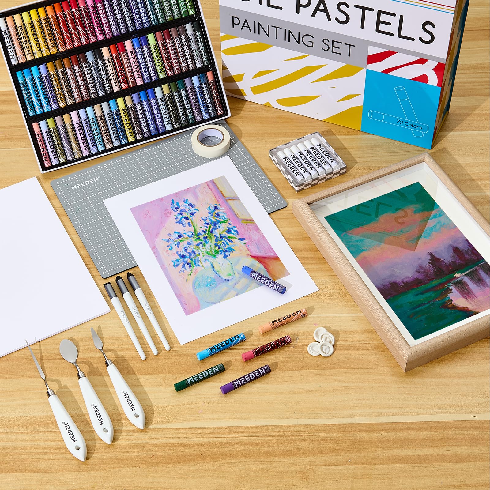 MEEDEN Weiches Ölpastell-Set: 102-teiliges Ölpastell-Set mit 72 Farben und 6 weißen Pastellkreiden – All-in-One-Ölkreiden mit Papier, Palettenmesser, Abdeckband – Kunstbedarf für Künstler, Anfänger