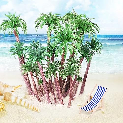 Miniatura 8 de Cayway 34 unidades de árboles modelo de palmeras de coco, árboles modelo mixtos de 1.7 a 6.7 pulgadas para modelo, tren, arquitectura ferroviaria,