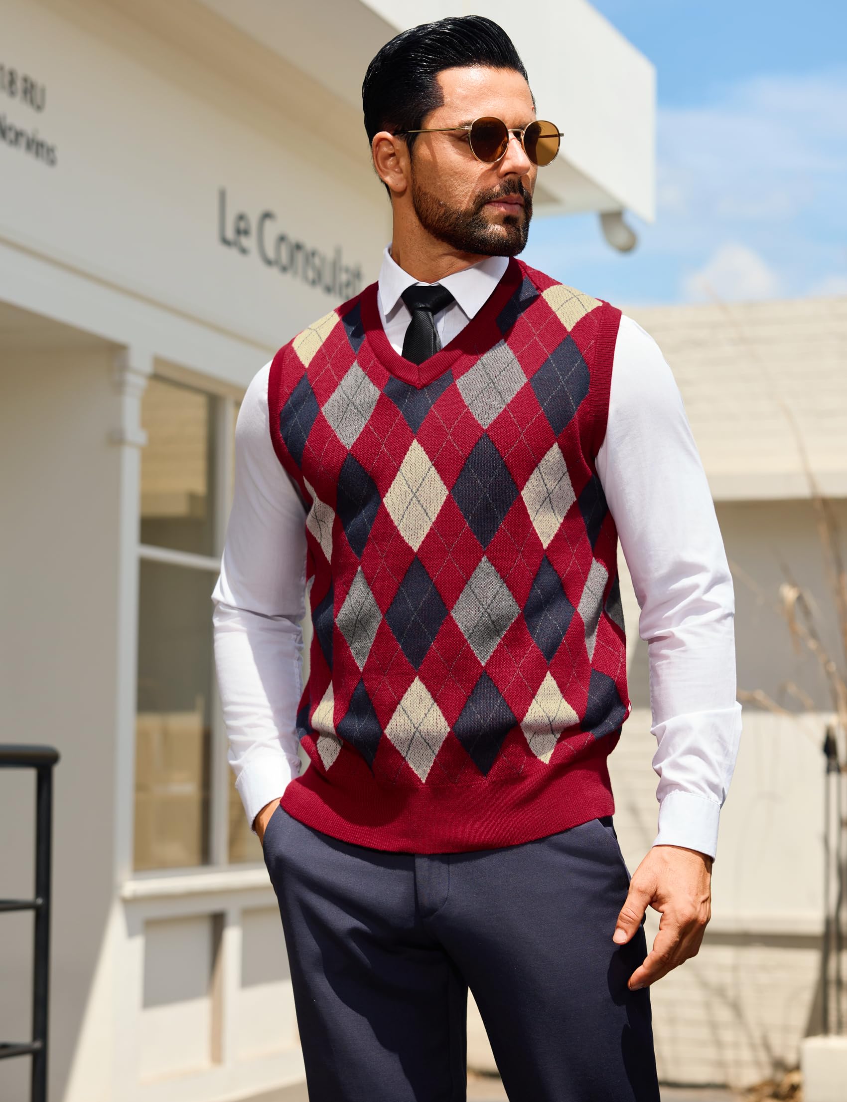 Sykooria Gilet Maglione da Uomo con Scollo V Maglioncino Smanicato Senza Maniche Pullover Gilet Cotone in Maglia Invernale Maglioni e Cardigan da Uomo Casual