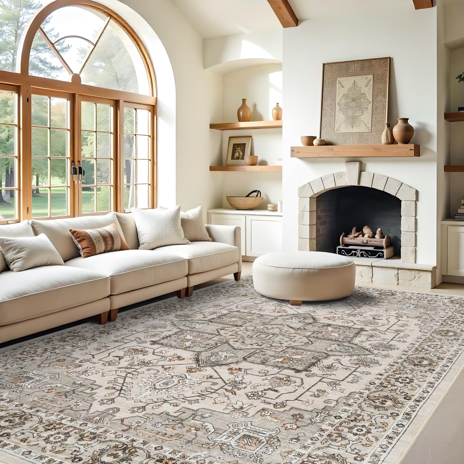 RUUGME Living Room 9x12 Rugs - Washable Large Boho Area Rugs for Stain Resistant Carpet Vintage Tribal Rugs for Bedroom Kitchen with Non Slip Backing