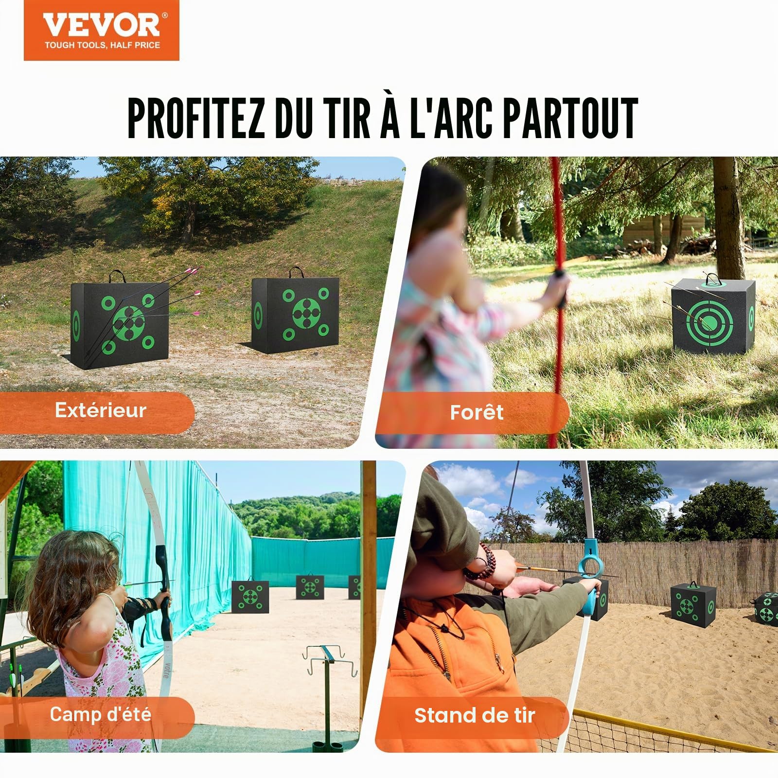 VEVOR Cible de tir à l'arc, 40,6 x 45,7 cm, Cible de tir à l'arc Tout côté, Cible de tir à l'arc Portable d'extérieur avec poignée de Transport, Retrait Facile de la flèche, Excellente visibilité