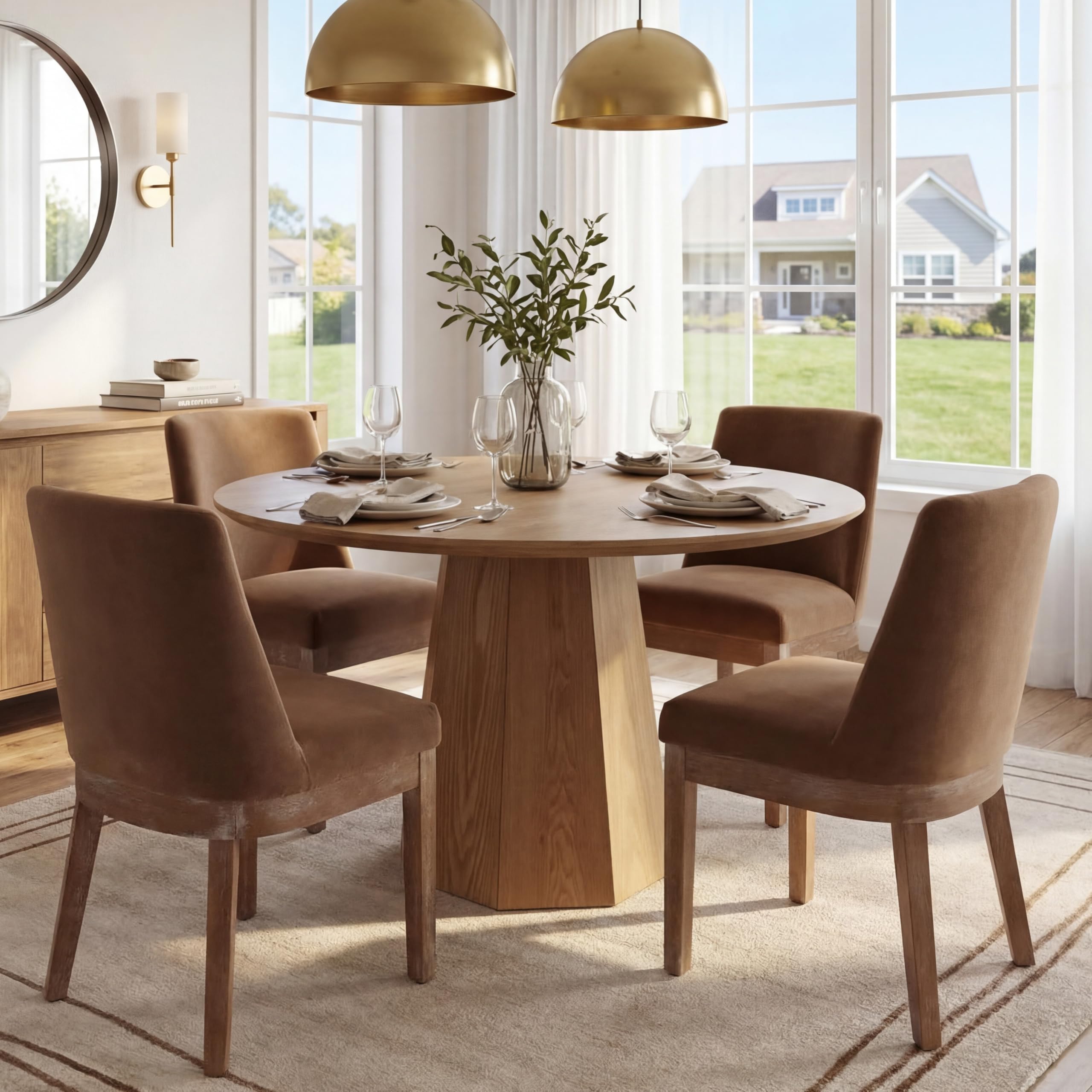Upholstered Dining Chairs Set of 6 Linen Fabric Farmhouse Hardwood Frame Khaki image 5
