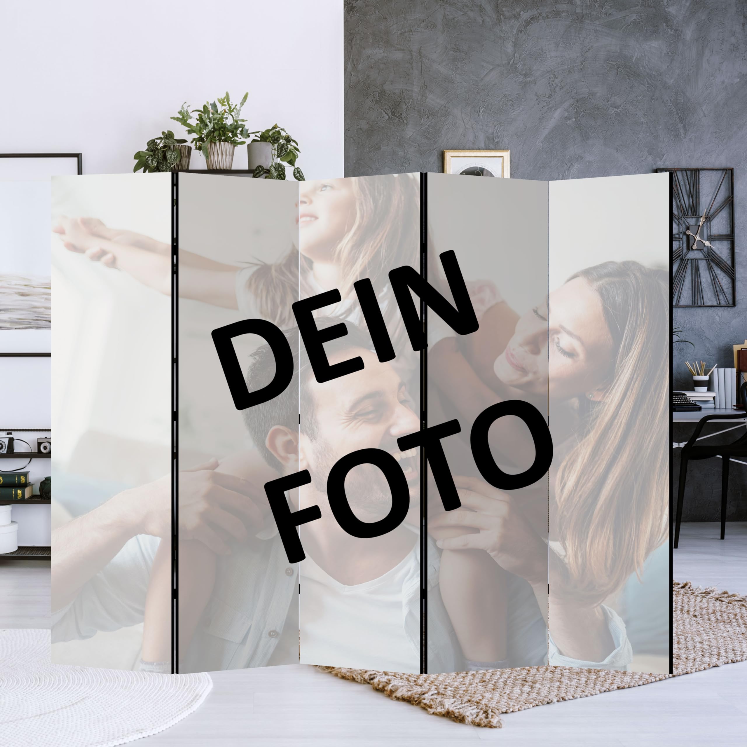 Separe Divisorio Interno Monofacciale - 5 Pannelli - Paravento da Interno Personalizzato con il Vostro Motivo - Divisorio per Ambienti per la Camera da Letto e il Soggiorno - 225x172 cm