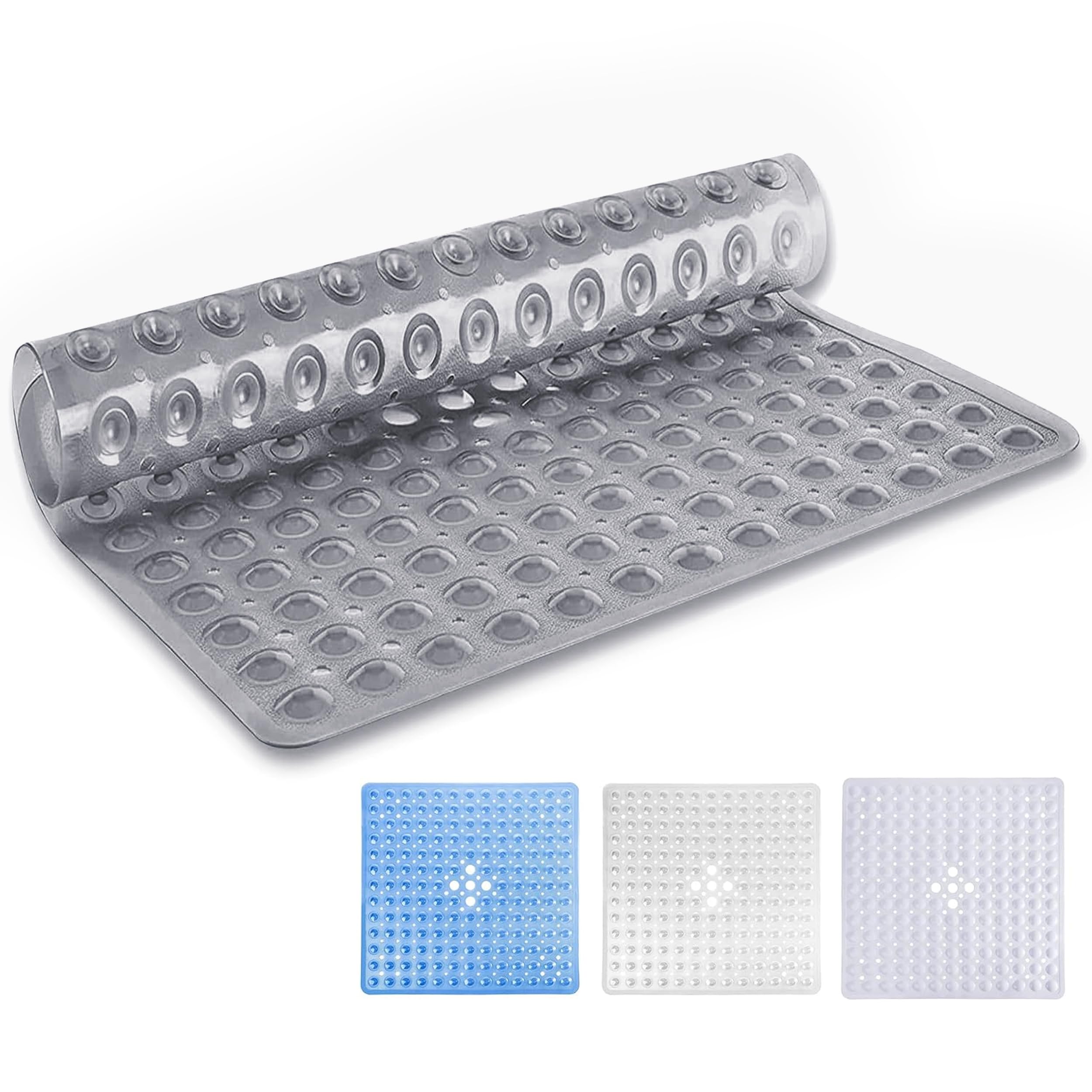Moonlight20015 Grey Shower Bath Mat Non Slip Anti Mould & Mildew With Strong Suction Cups Grip And Drain Holes Soft Rubber Shower Mats - Pvc Bathroom Mat Machine Washable (53X53cm, )