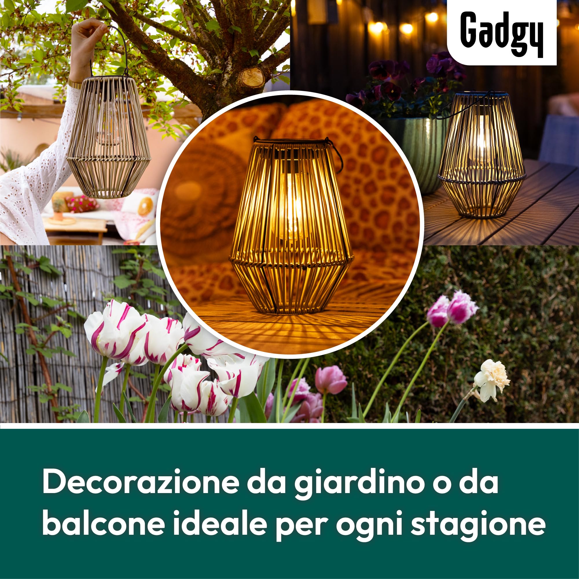 Gadgy Lampada Solare da Giardino con Effetto Rattan – Lanterna Solare per Esterni Impermeabile – Luce Decorativa a LED per Giardino, Balcone o Tavolo – Ricaricabile ed Ecologica