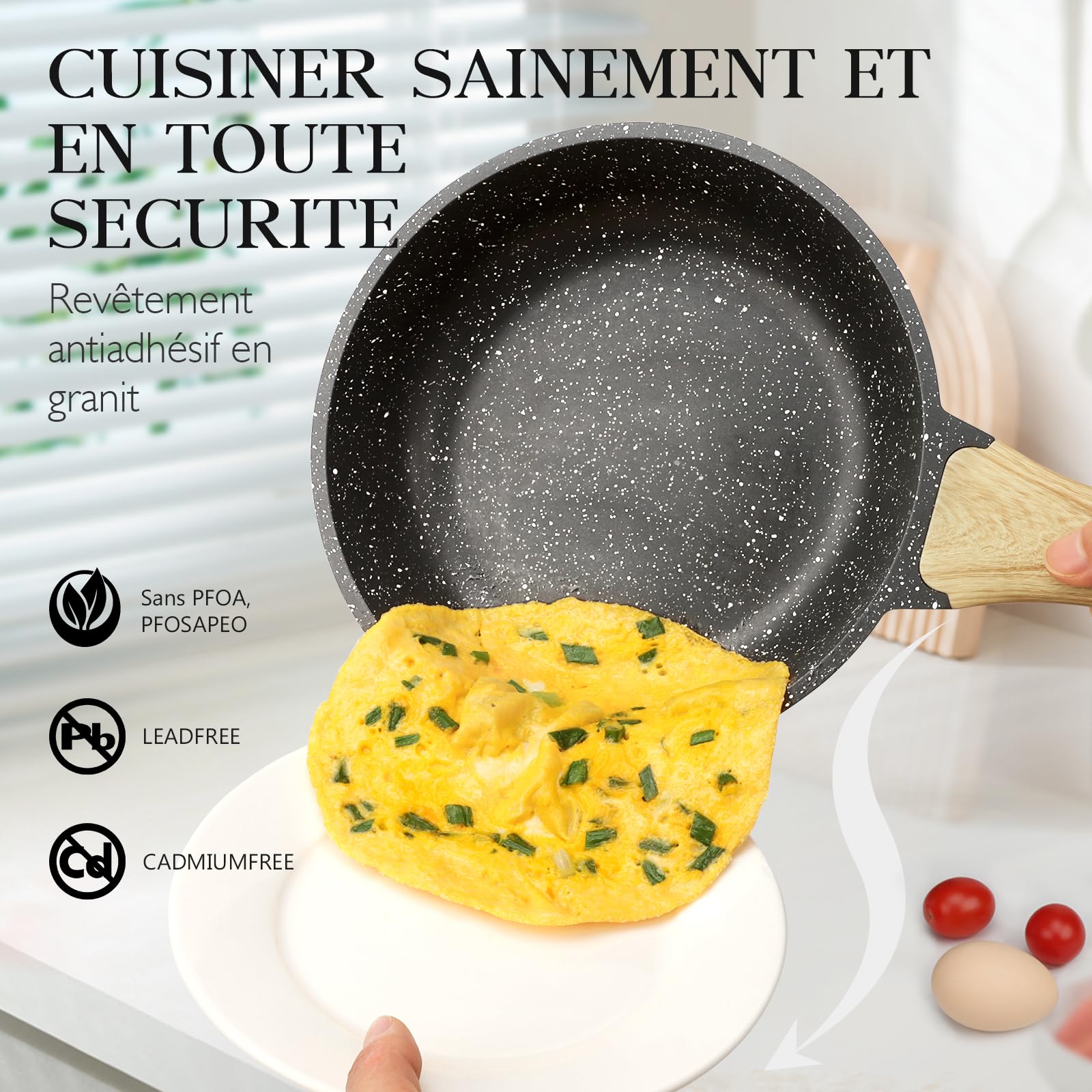 Set De 2 Poêles Induction 20 Et 28 Cm - Revêtement Granit Antiadhésif Sans PFAS - Compatible Toutes Cuisinières - Aluminium Léger