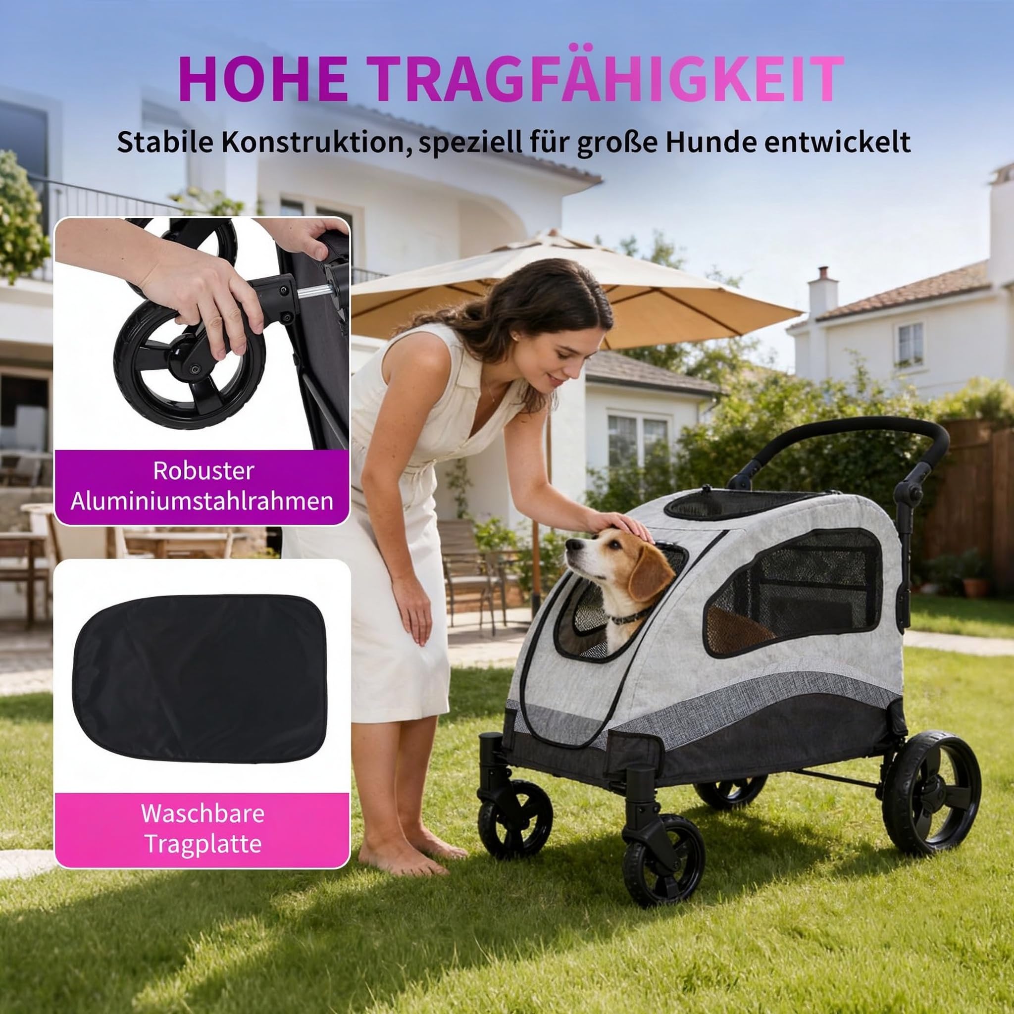 IDEALHOUSE Hundebuggy PC406 112x57x105cm 1 Stück Schwarz Stahl bis 30kg Transport