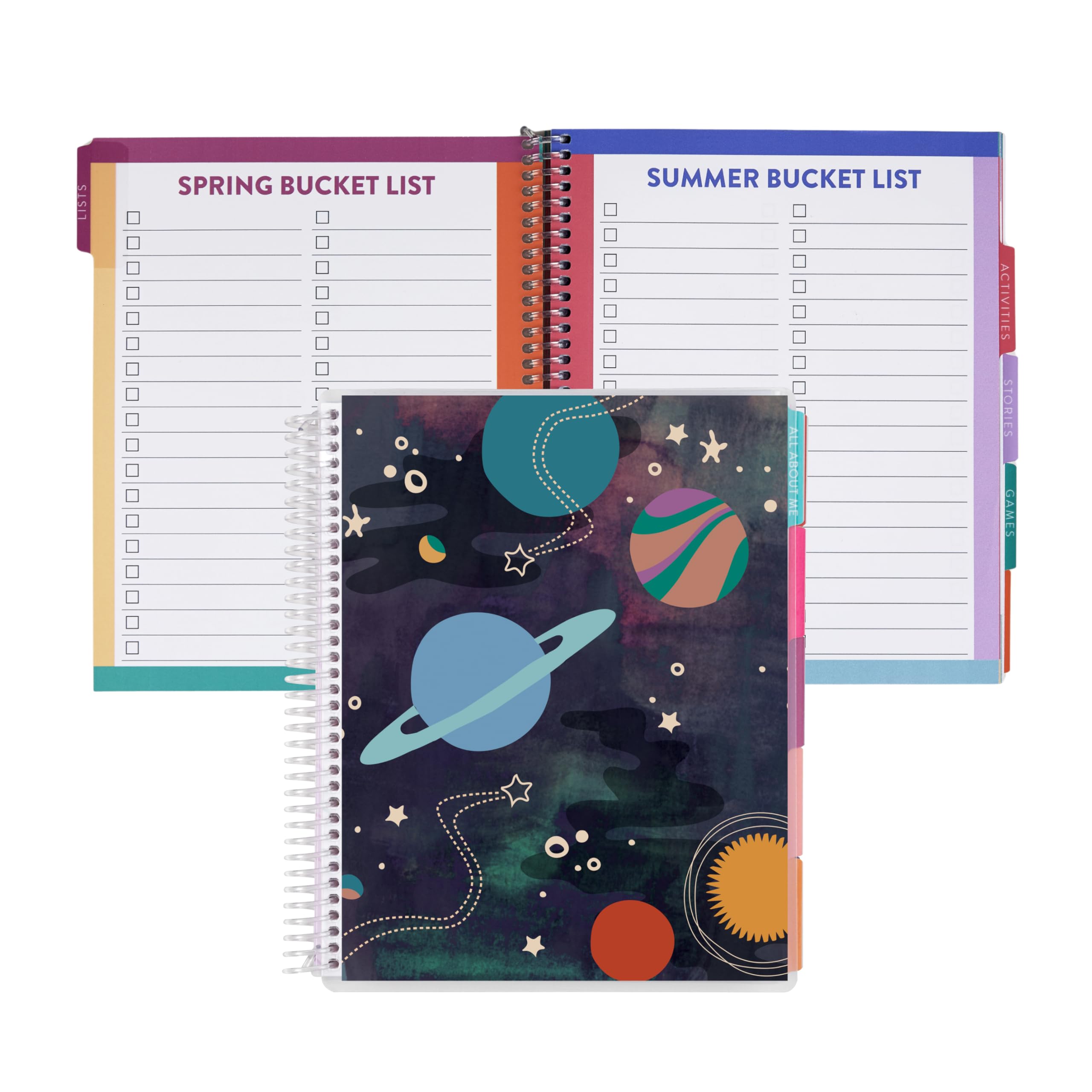 Erin Condren 7x9 Kid's Activity Book - Planetary Pop Classic Interchangeable Cover with Kid-Friendly Plastic Coil. Playtime, Activity Book and Coloring Book