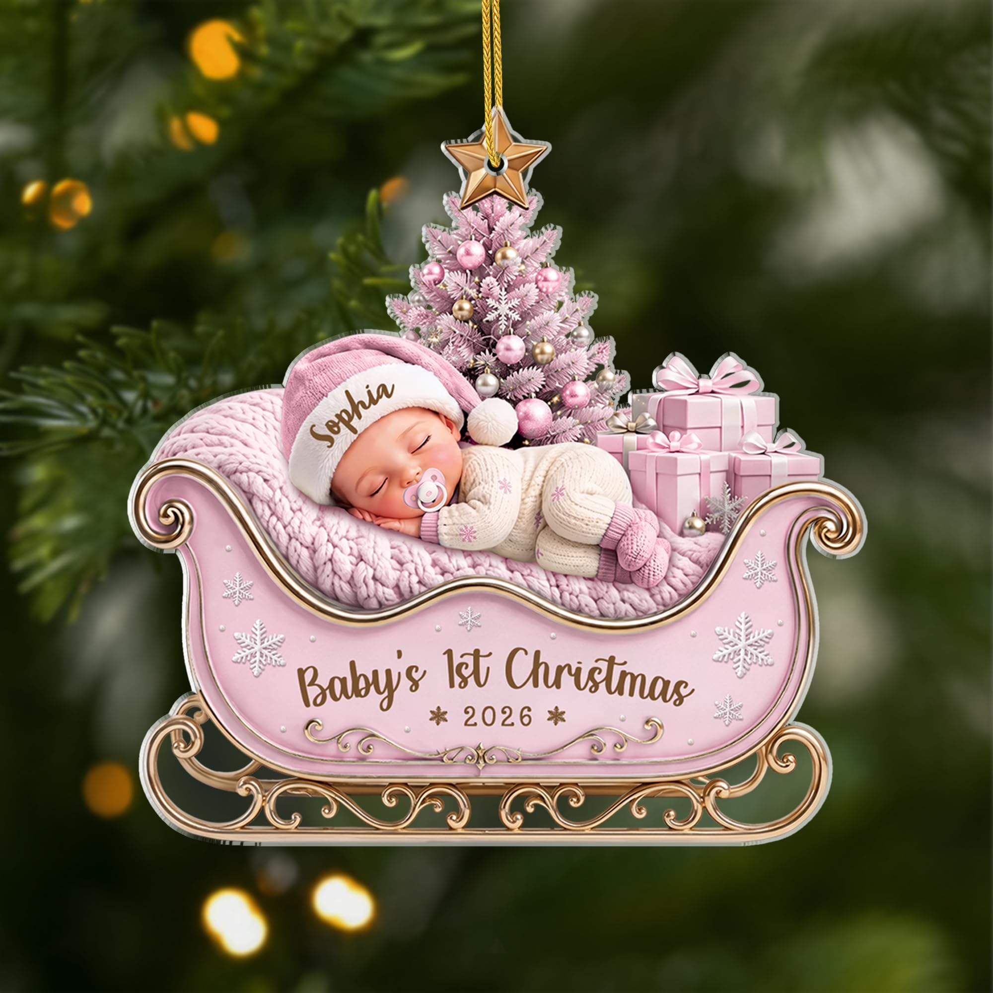 Personal Chic Personalised Ornament - Baby's 1st Christmas Moon Acrylic Ornament - Baby bump christmas bauble, Christmas hanging decor, Babies 1st, Newborn baby gifts (Model #4)