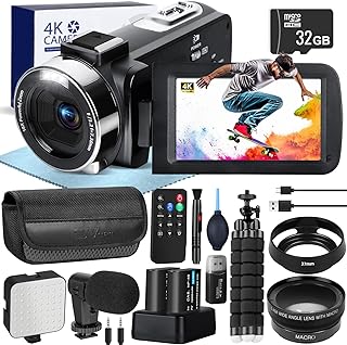 4K Camcorder Video Camera for YouTube Vlogging - Portable & Compact Digital Camera with Night Vision, WiFi, Remote Control, Wide-Angle Lens, Macro Lens, Tripod, External Mic & Accessory Bundle