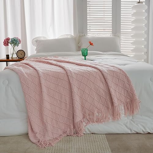 Miniatura 7 de Esterra Manta de punto texturizado con borla. Manta de punto bohemio ultrasuave y acogedora, para todas las estaciones, manta decorativa de casa de