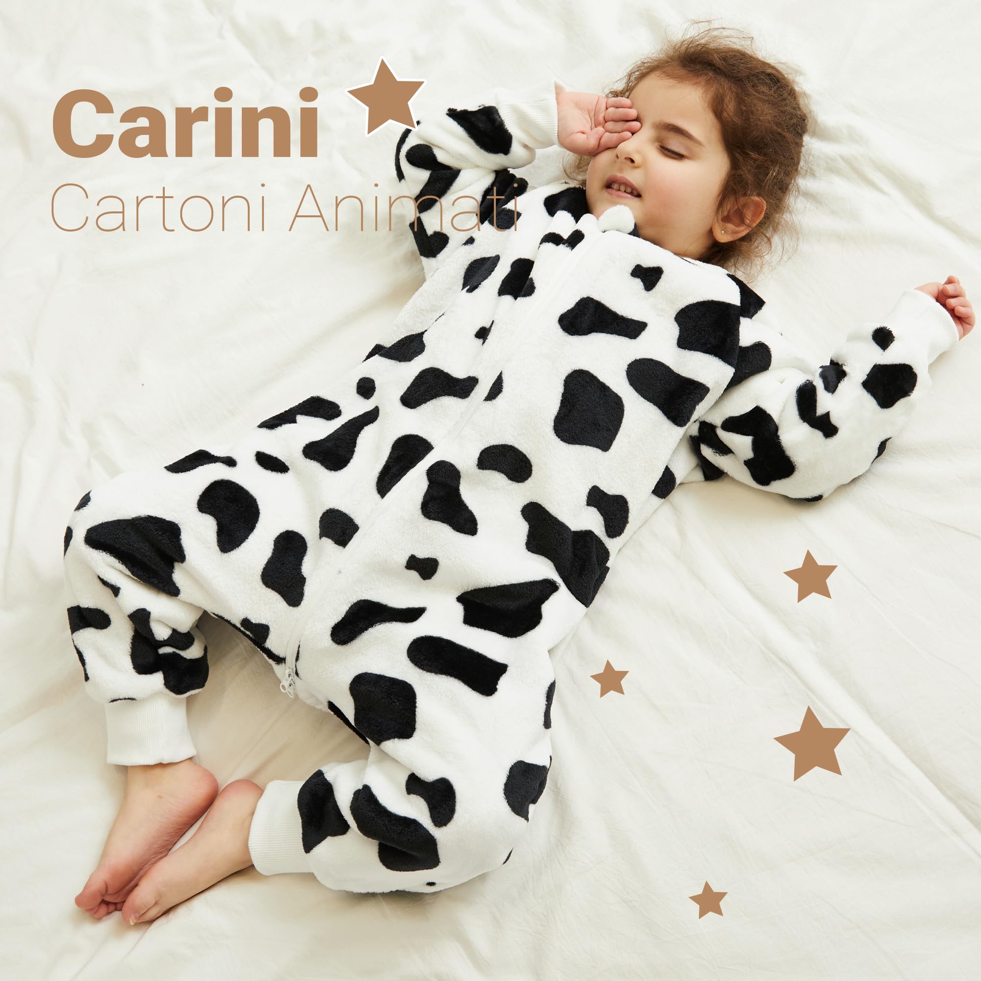 XQ&XG Sacco Nanna con piedini, Bambini Sacco Nanna con gambe 2.0 TOG, Flanella Sacco a pelo a maniche lunghe, Mucca, 120