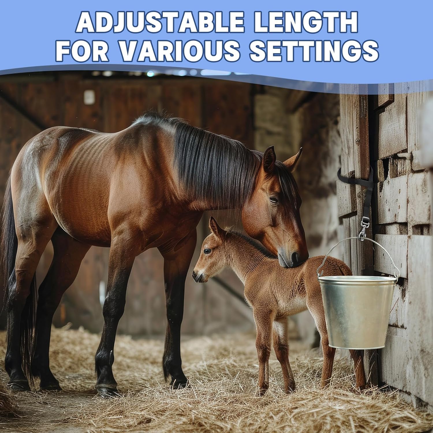 10 Pcs Horse Bucket Strap Hangers Horse Suppliers Adjustable Nylon Bucket Strap for Buckets Hay Nets Outdoor Feeders (Black)