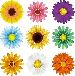 OSNIE 45Pcs Summer Sun Flower Cutouts, Creative Springtime Flowers Wall Decals Bulletin Board Set, Gerbera Daisy Wall Décor for Classroom School Birthday Party Baby Shower, 5.1 x 5.1 Inch