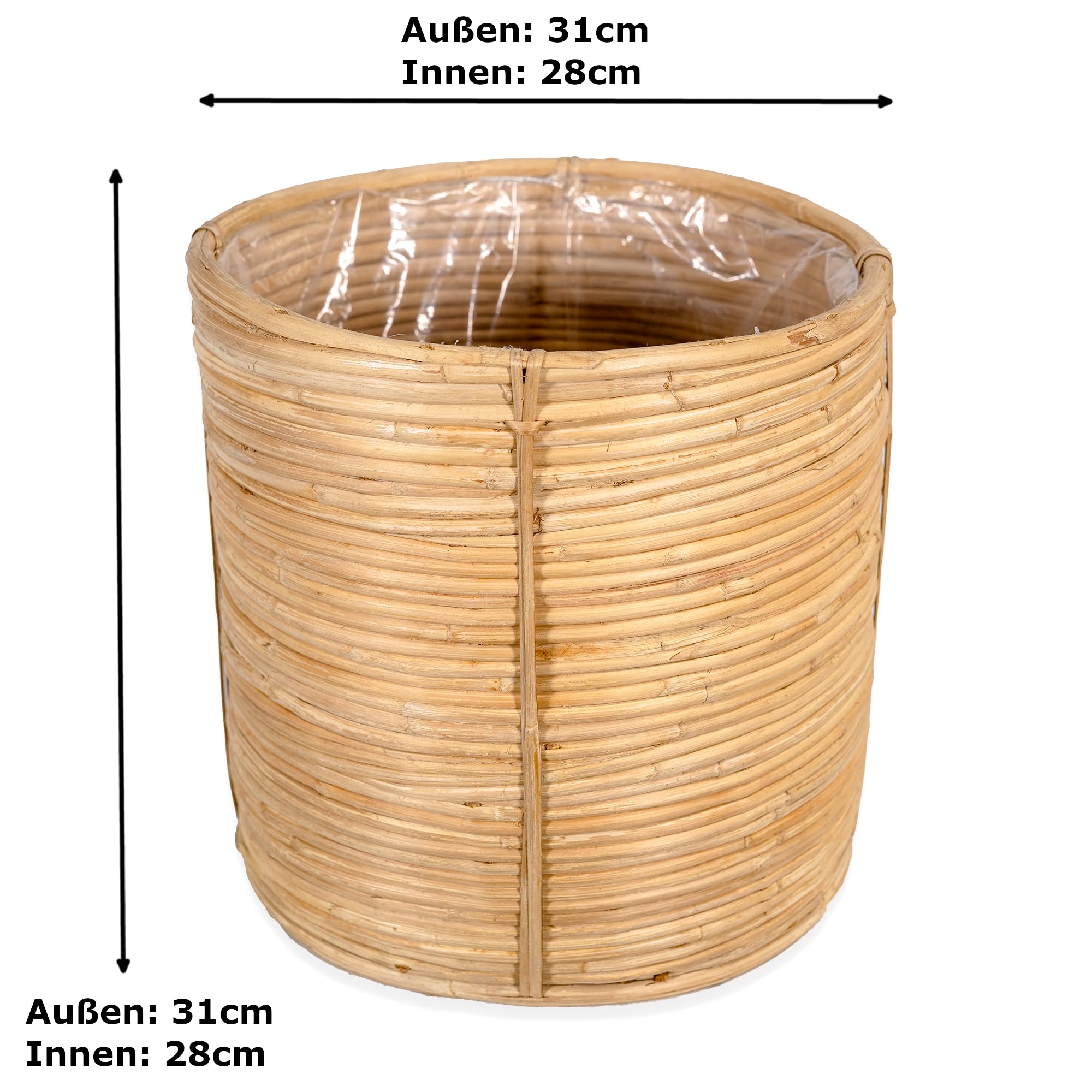 DARO DEKO Rattan Korb Topf 3er Set rund Blumentopf geflochten Aufbewahrungskorb Übertopf Blumenkorb