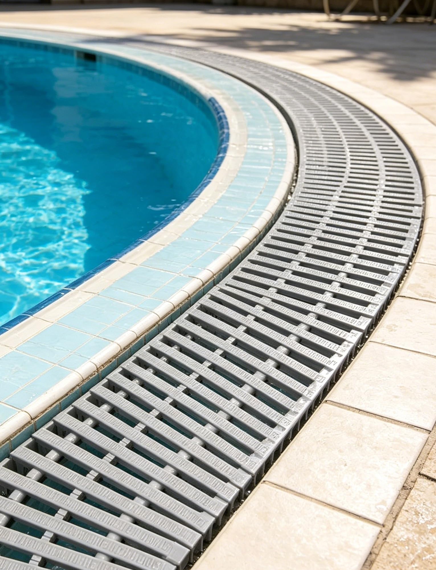 Couverture de tranchée et grille de drainage amovible pour piscine et terrasse
