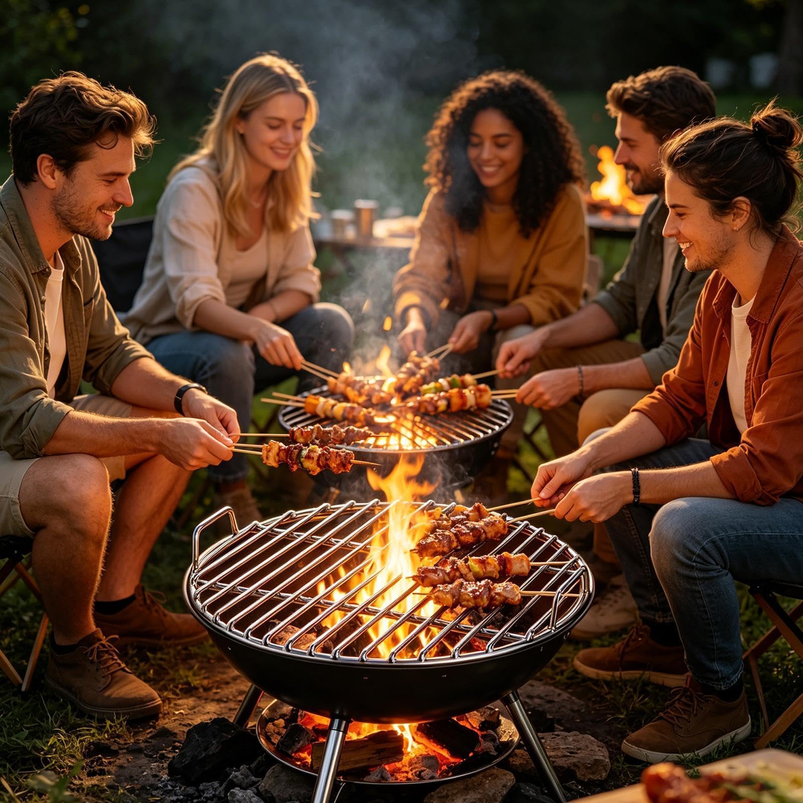 Ruszty Grillowe Nieprzywierający Okrągły Ze Stali Nierdzewnej | Okrągły ruszt do barbecue Do grillowania na zewnątrz, w ogrodzie, kemping, wędkowanie, piknik, podróże, imprezy, spotkania