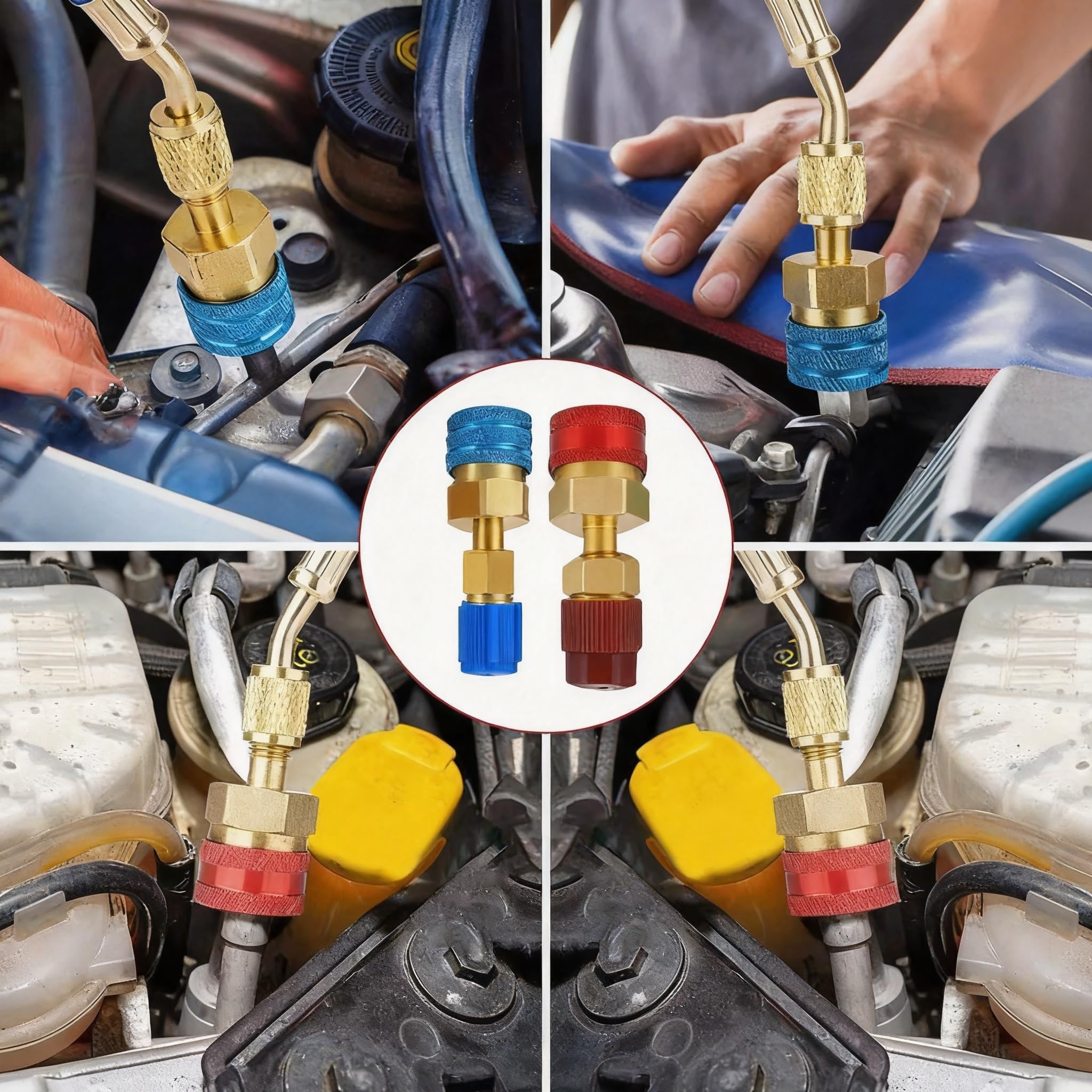 R1234yf Adattatore Aria Condizionata, 2 Pezzi R134a a R1234yf Convertitore, Attacco Veloce Alta e Bassa Pressione (Rosso/Blu)