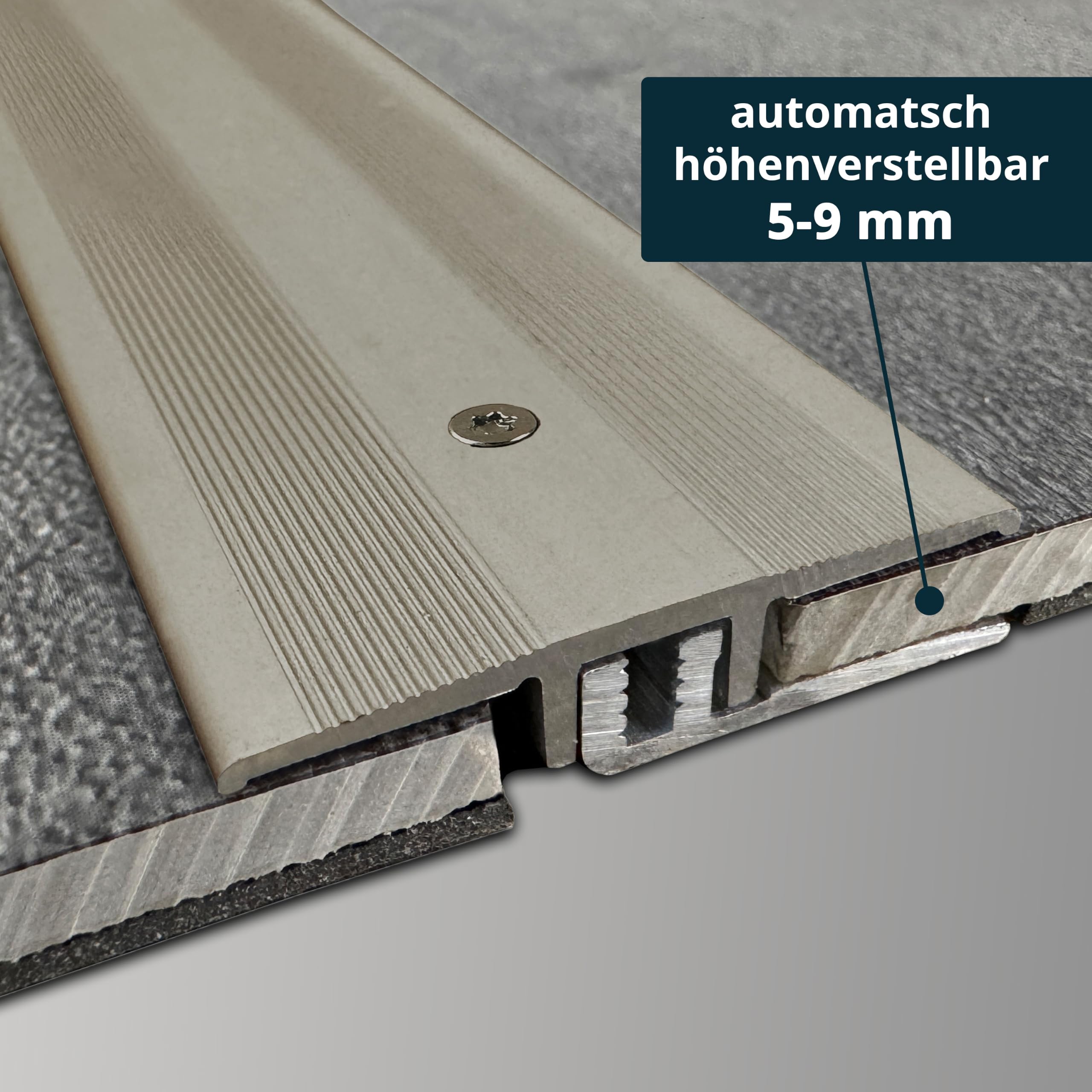 Perfil de transición ufitec® TPL Profi para parquet y suelos laminados - Ancho de cobertura: 33 mm - en dos piezas, atornillable y apto para espesores de suelo de 5 a 9 mm