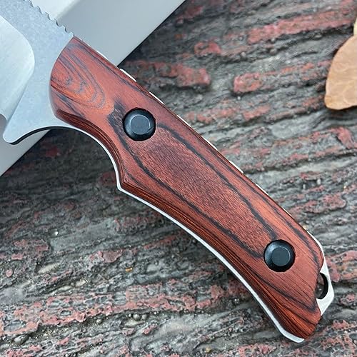 Miniatura 5 de EDC - Cuchillo de caza pequeño de hoja fija con funda de cuero, espiga completa de 2.56 pulgadas, acero 8Cr13Mov, mango de madera estable, cuchillo
