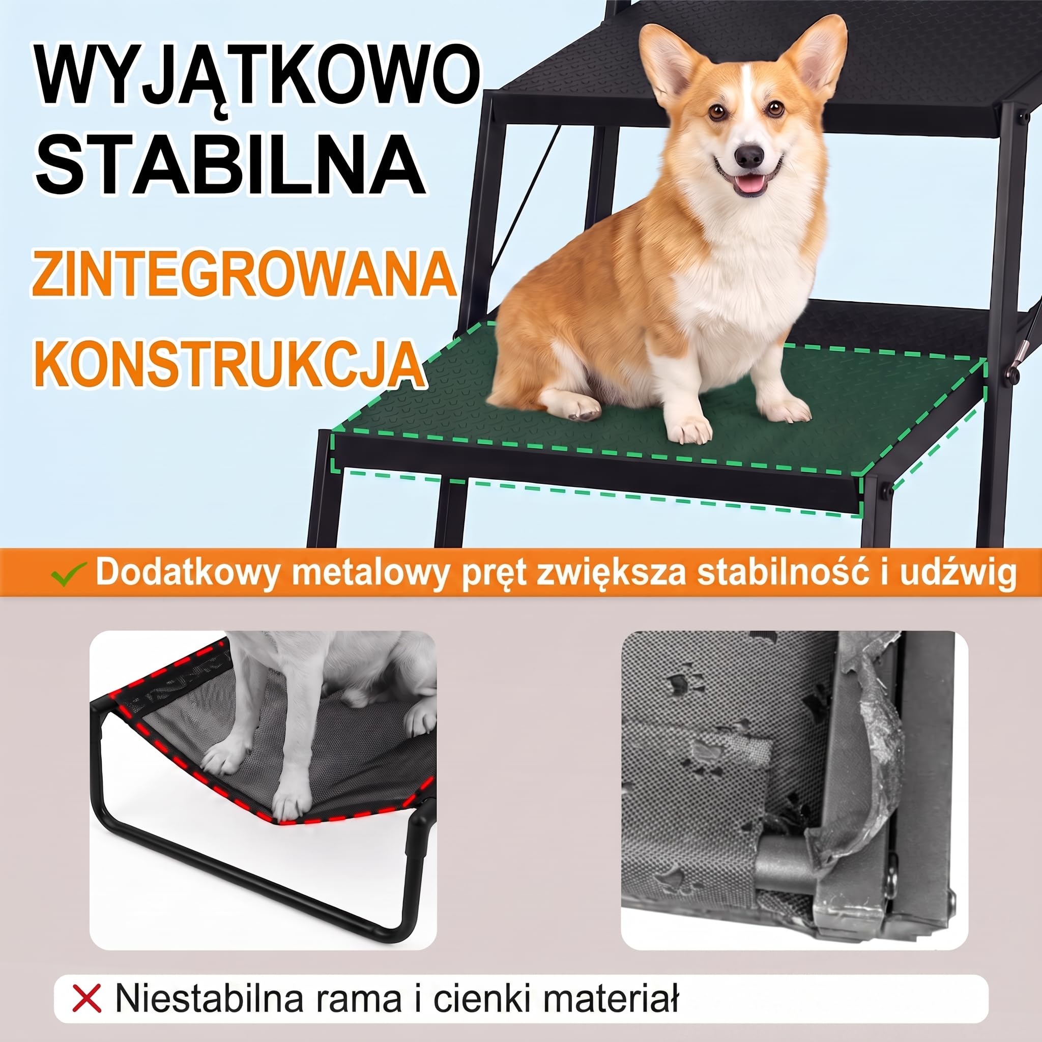 Schody dla psa, składane, dla dużych psów (do 113 kg) i starszych psów, chroni stawy, pomoc przy wsiadaniu do samochodu, SUV, ciężarówki, drabinka dla psa, składana, z wkładką antypoślizgową, 7 stopni