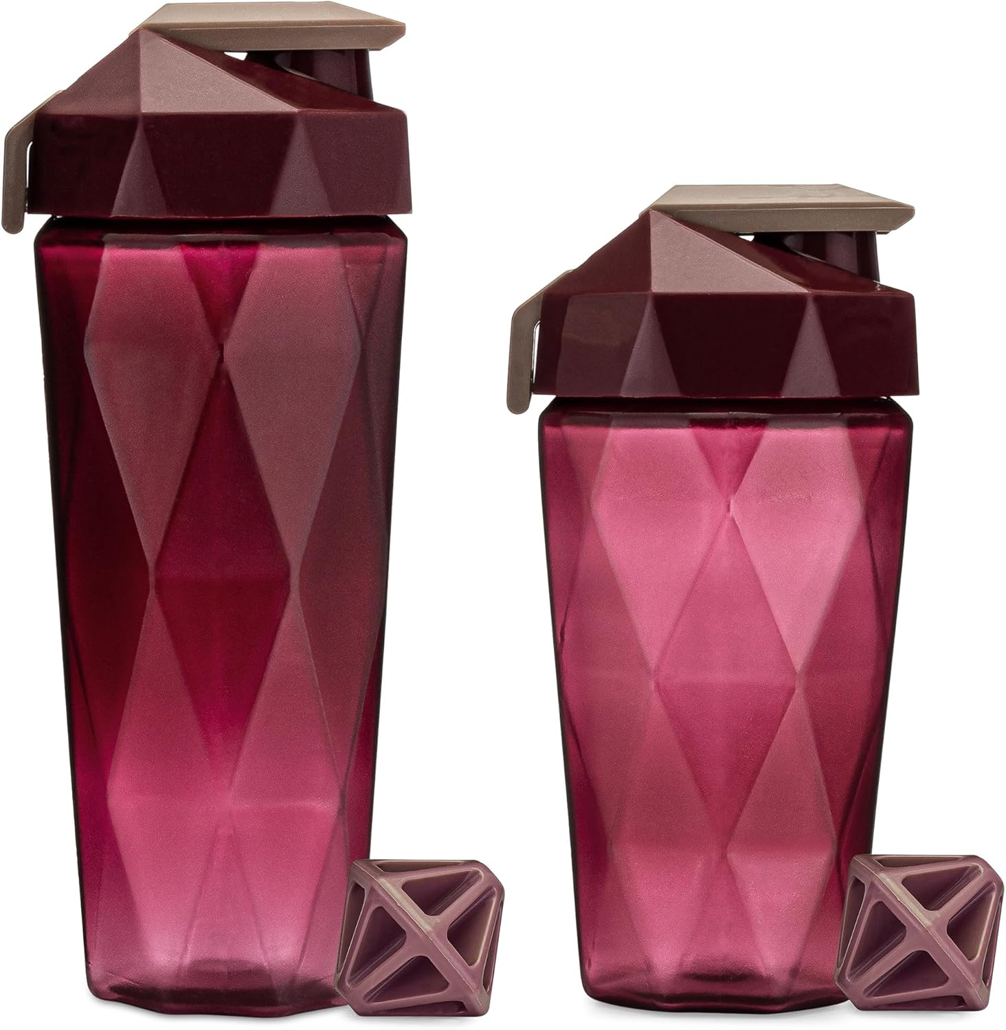 Basic 28 oz & 20 oz Blender Shaker Bottle | Protein Shaker Bottle with Diamond Agitator | Shaker Cup with Carrying Deal with and Dishwasher Secure | 2-Pack Maroon 20oz & 28oz