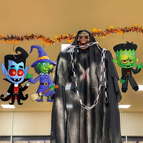 Miniatura 5 de Sumind 4 juegos de decoración divertida de Halloween para fiesta de Halloween, figuras articuladas, colgador de puerta de Halloween, carteles