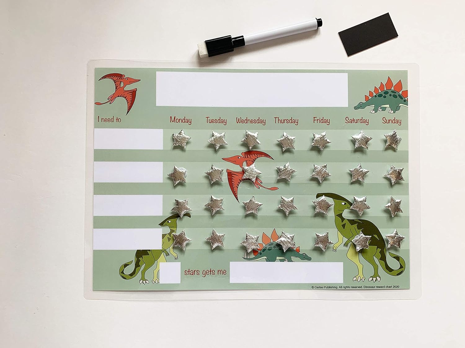 Dinosaur Reward Chart with reusable hook and loop stars by Cerise Publishing - Image 4