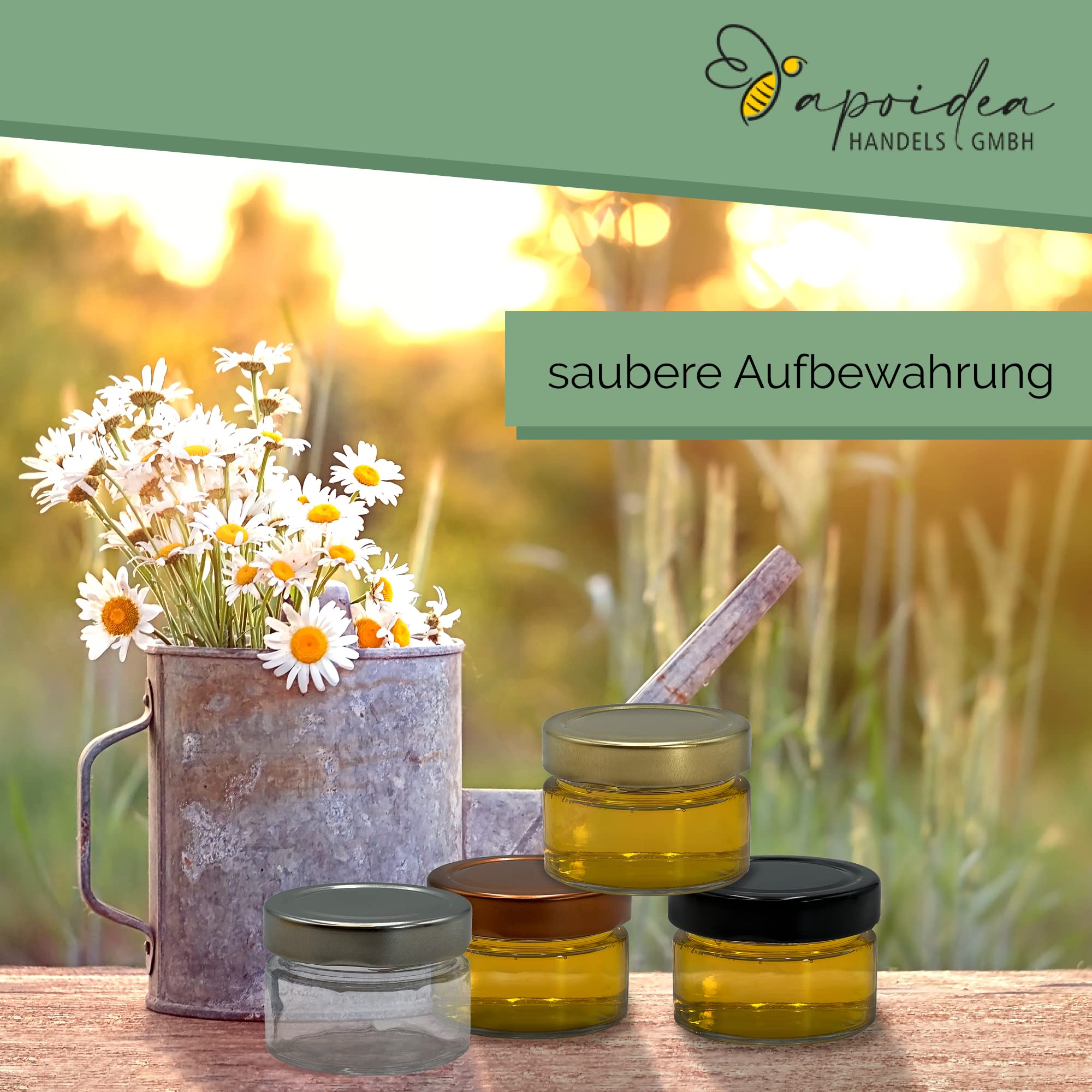 Apoidea – Honiggläser 160g mit DEEP Twistoff Deckel in Gold 96 Stück/Honiggläser 160g mit Deckel/Honigglas und Einweckglas Deepglas/Hochwertige Honig Gläser für Ihren eigenen Honig