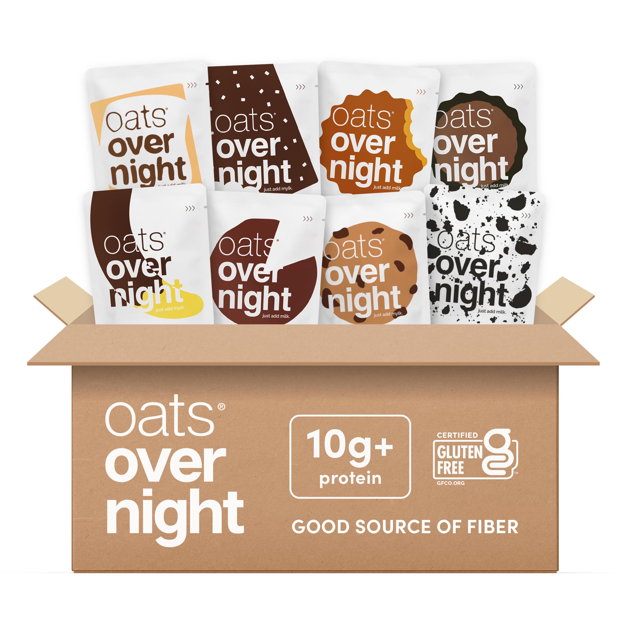 Chocolate Variety Pack - High Protein, High Fiber Breakfast Protein Shake - Gluten Free Oatmeal, Non GMO High Protein Oatmeal - Smores, Dark Chocolate Sea Salt & More Flavors (8 Pack)