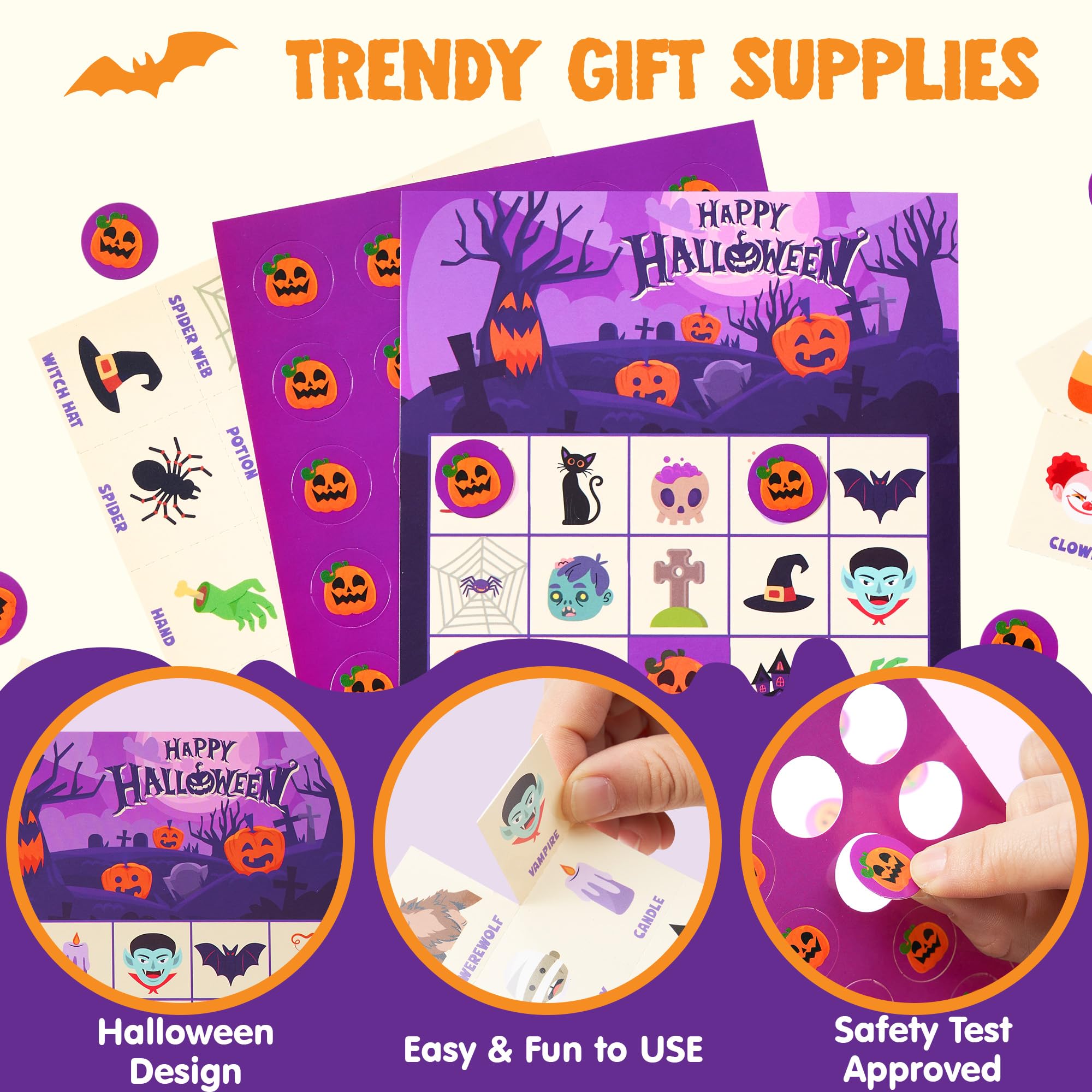 JOYIN Gioco di carte da bingo di Halloween per 32 giocatori, set di carte da bingo per bambini per giochi di feste di Halloween, attività familiari di grandi gruppi, forniture per feste in classe