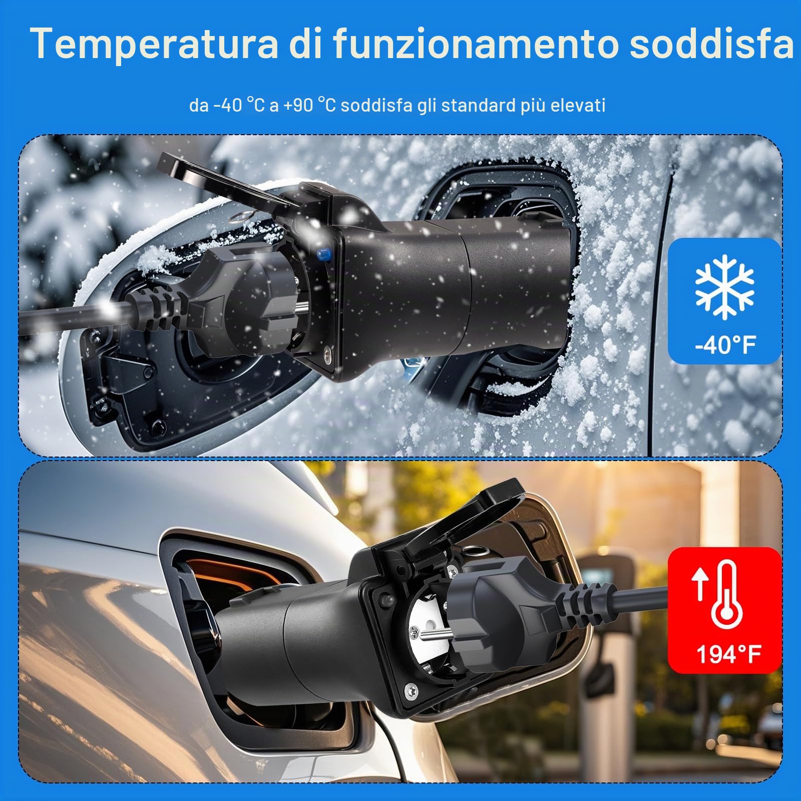 Adattatore di ricarica EV tipo 2 a presa Schuko – 3,5 kW 16 A 220 V – portatile e resistente IP44 – compatibile con veicoli elettrici con funzione V2L
