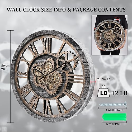 Miniatura 7 de HOIBAI Reloj de pared, relojes de pared grandes para decoración de sala de estar, 18 pulgadas, funciona con pilas, silencioso, sin tictac, moderno,